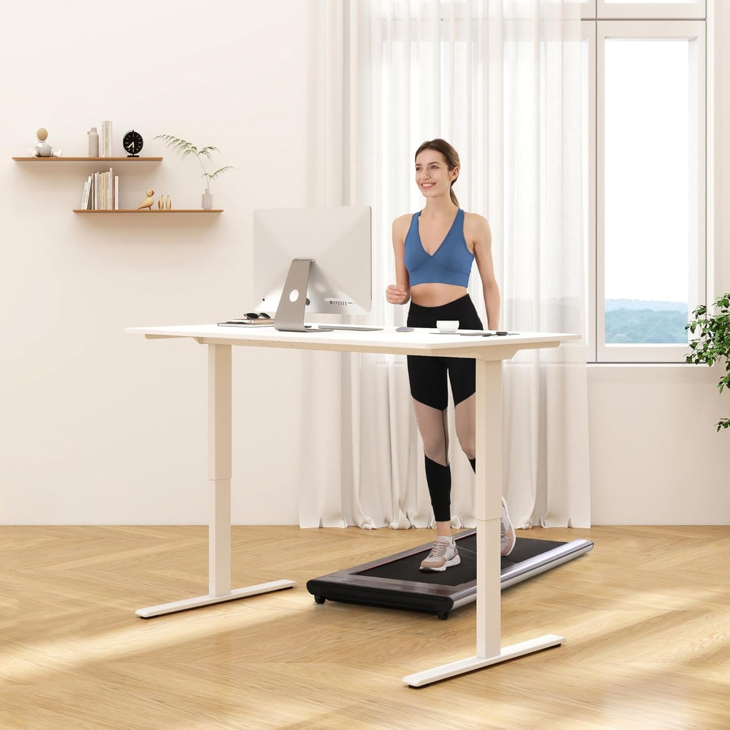 FLEXISPOT Standing Desk 63 x 24 Inch Adjustable Height Desk Home Office Computer Workstation Sit Stand Desk, White Top + White Frame