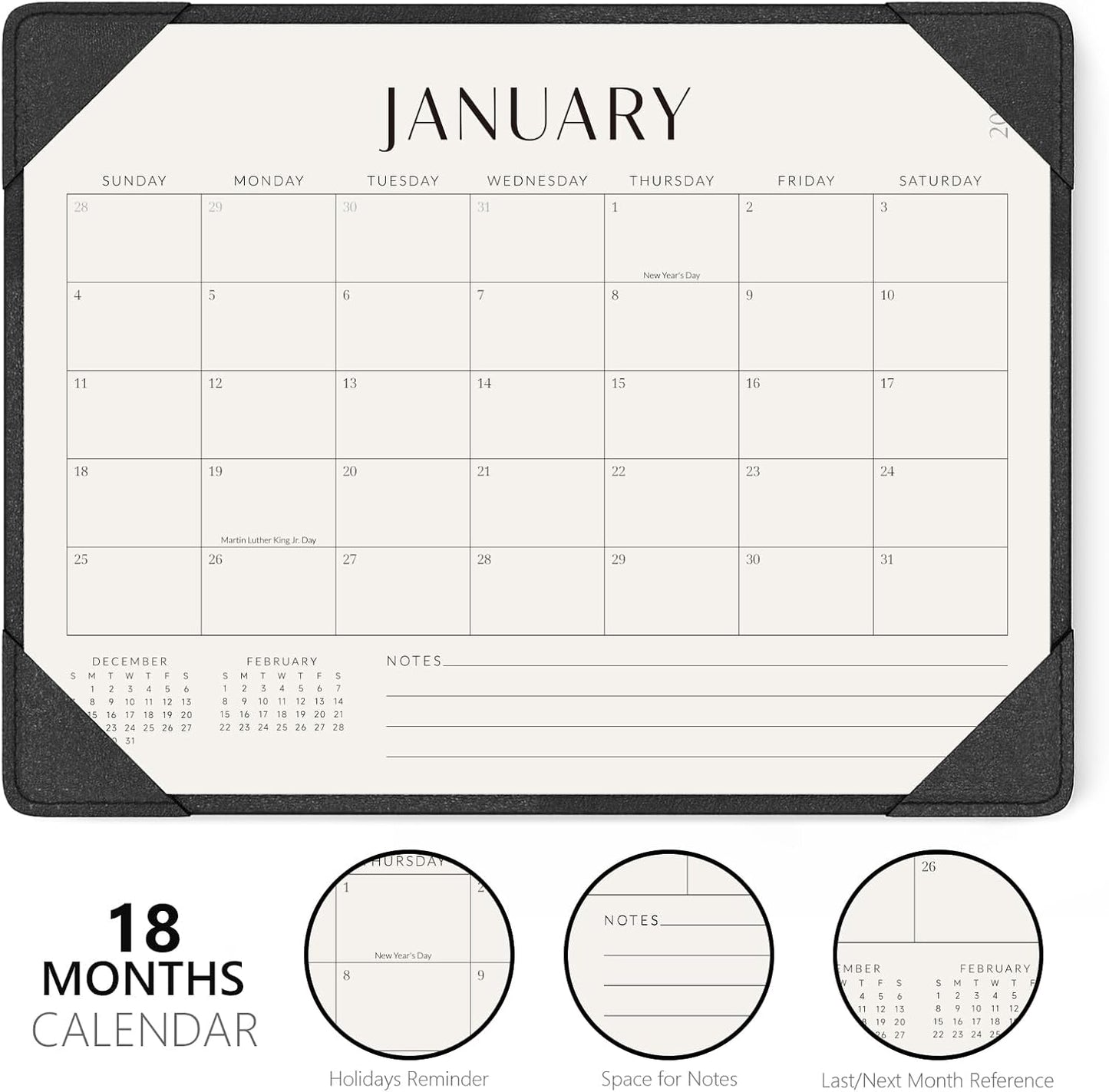 Jotsome Desk Calendar 2025-2026 with Desktop Mat, Desk Pad Calendar From Now to December 2026 14x10.5 inch, Desk Blotter Calendar for Home Office and School, Easy Planning, Black