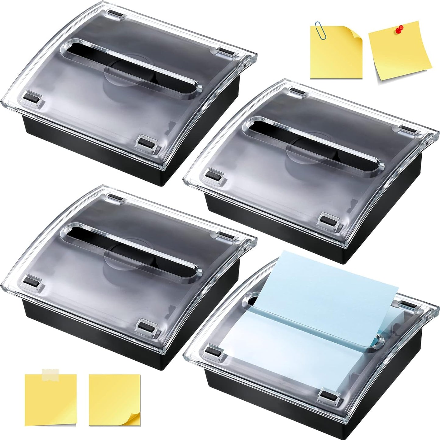 4 Pieces Pop up Notes Dispenser Black Base Sticky Note Holder Clear Top Sticky Pad Holder for Desk Sticky Pad Container Acrylic Memo Organizer Fits for 3 x 3 Inches Reminder School Office Home Store