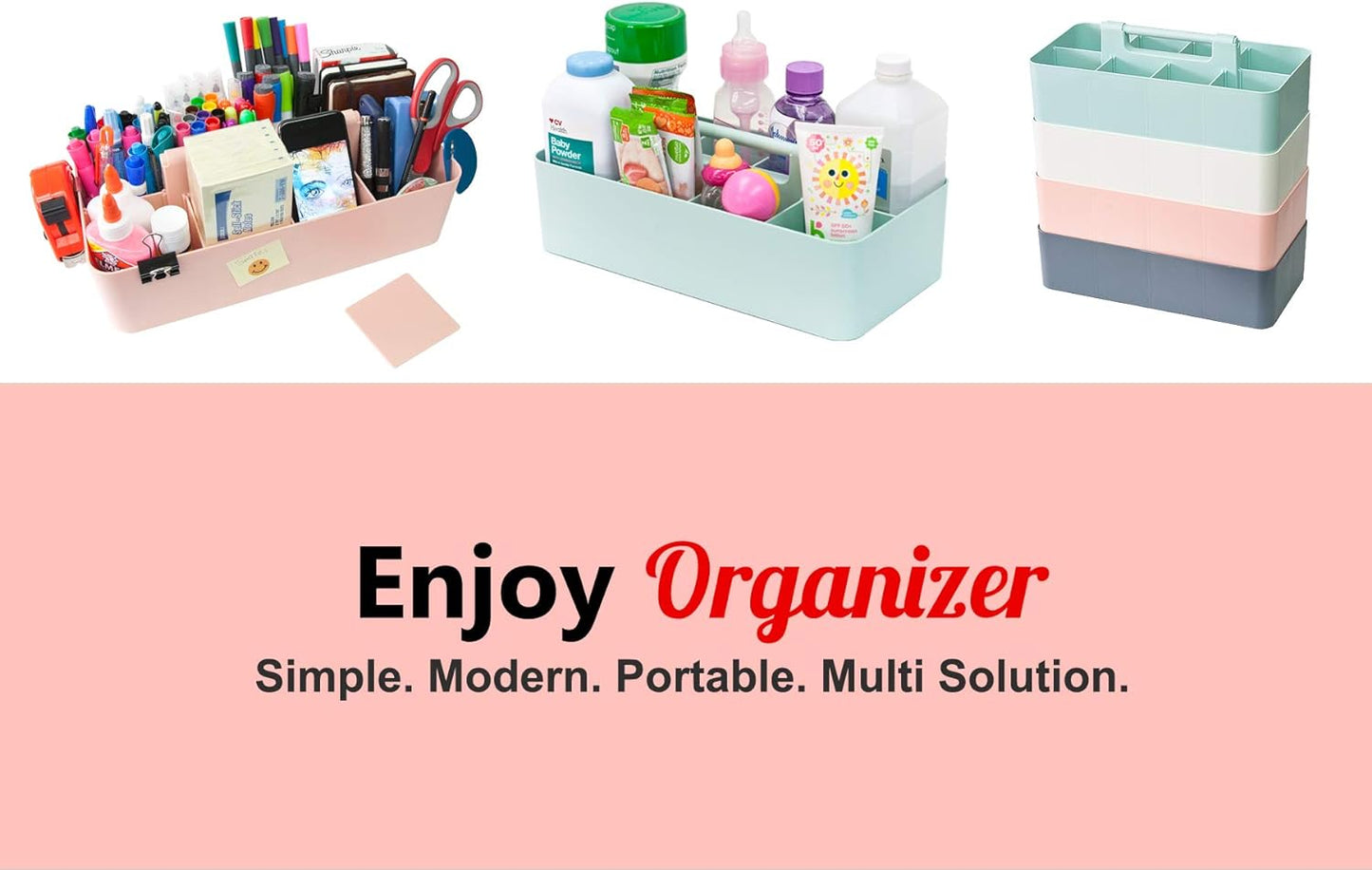 -Large Portable Caddy, DIY Dividers, 8 Compartments, School Office Supplies Home Business Basket with Handle Storage Modern Made in USA (6 PACK, Lavender)