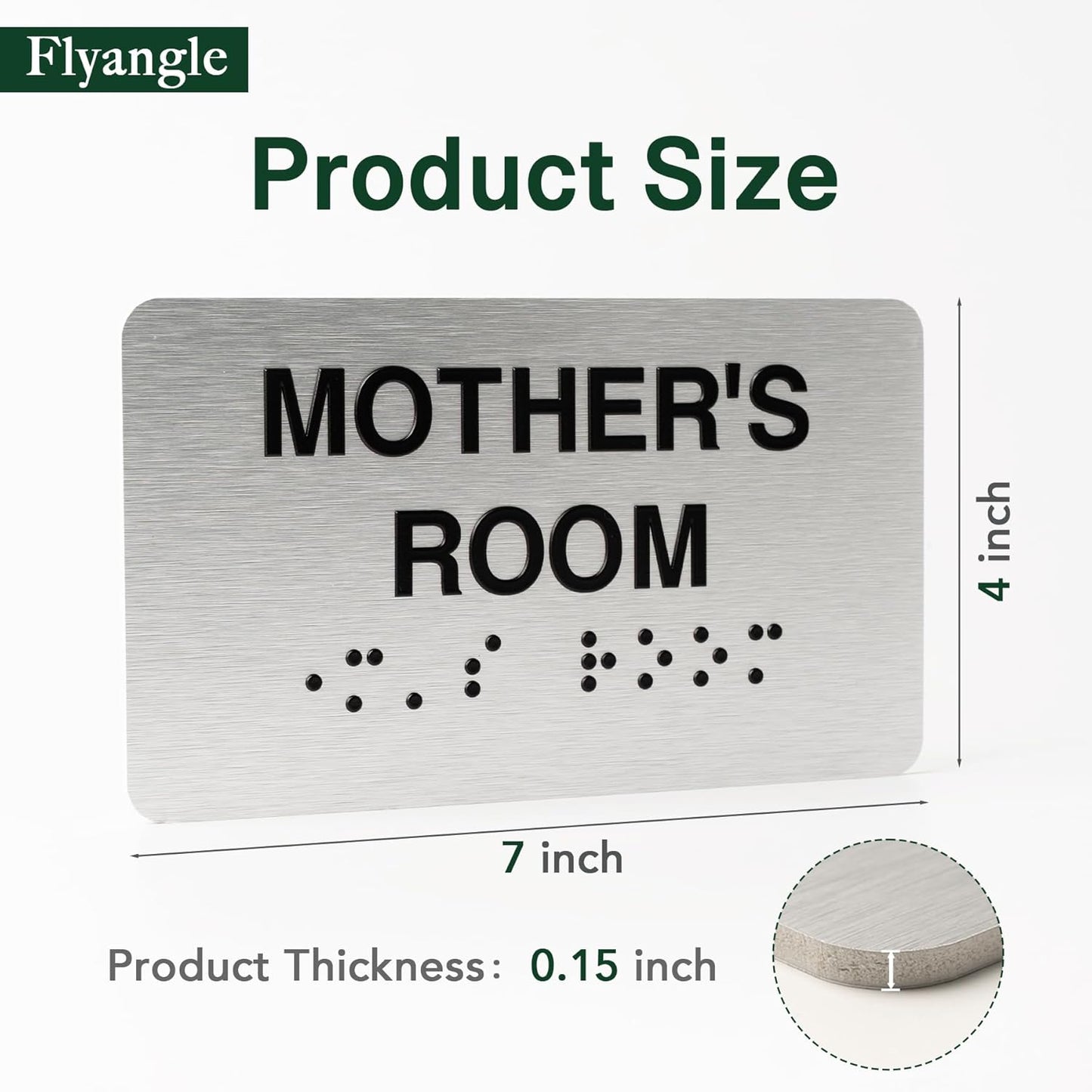 Office Signs for Business and Office, ADA Signs with Raised Text & Grade 2 Braille, Easy Installation with Adhesive Pad – Brushed Aluminum/Silver