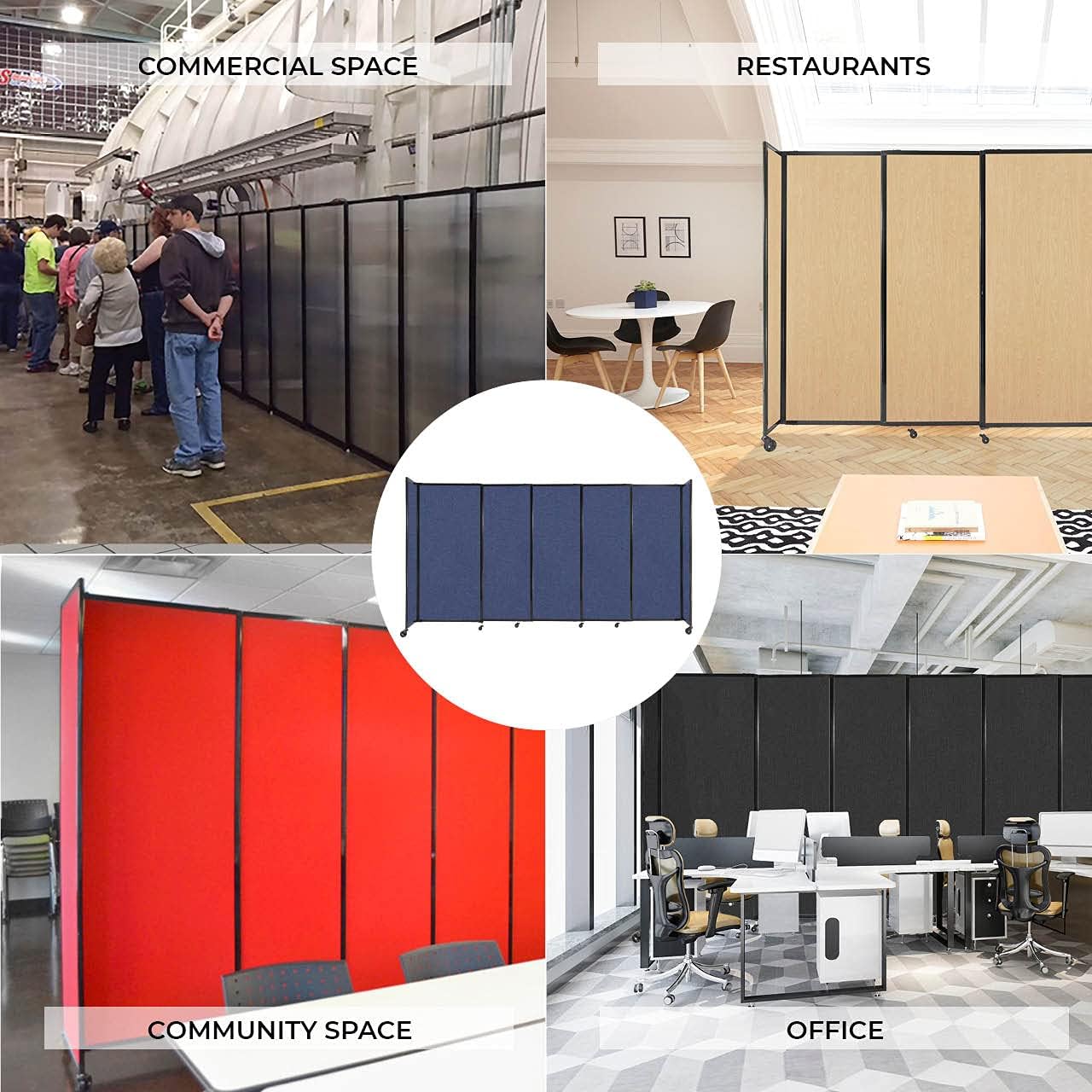 Versare Straightwall Sliding Portable Wall Partition | Freestanding Office Dividers | Locking Wheels | Temporary Room Separator | 11'3'' Wide x 6'10'' Tall Black Fabric Panels