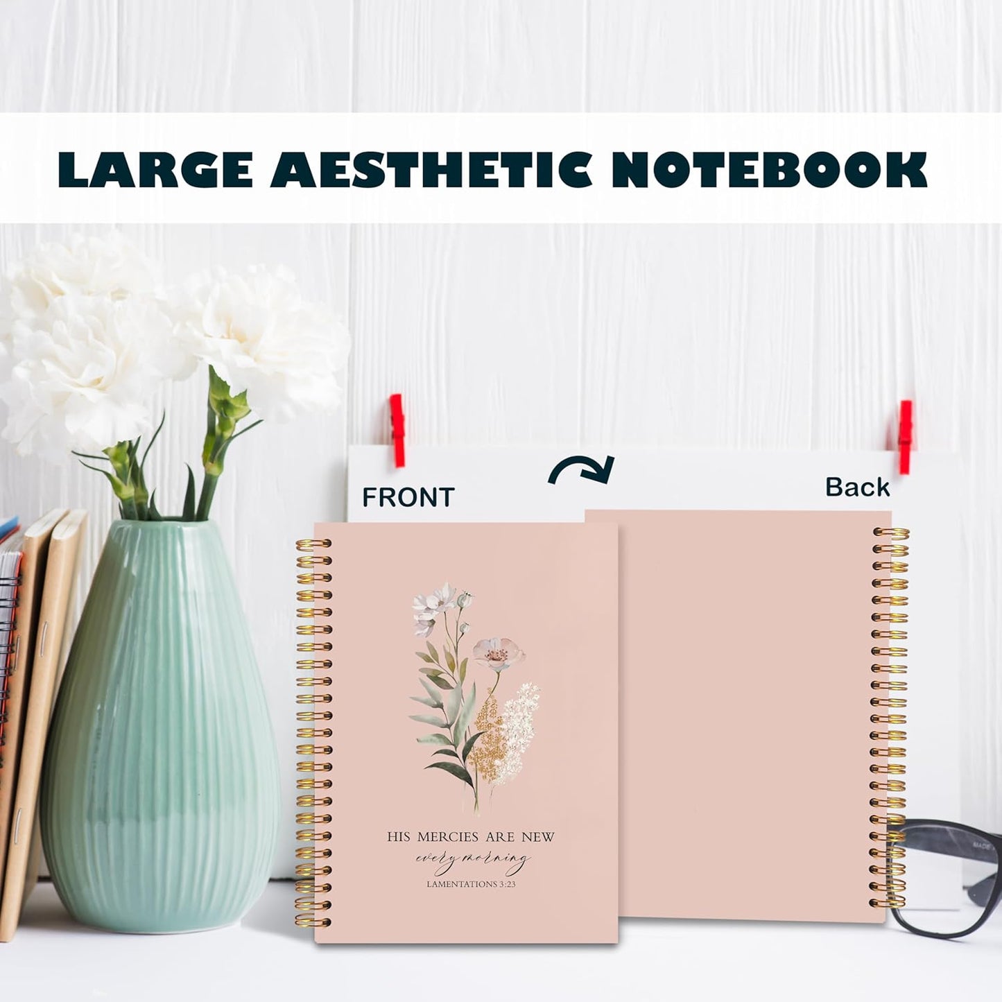 BearCake Orange Bible Christian Journals Floral Notebooks for Women Note Taking,Prayer Journal for Women, His Mercies are New Every Morning,Bible Study Journal for Women 5.5x8.3