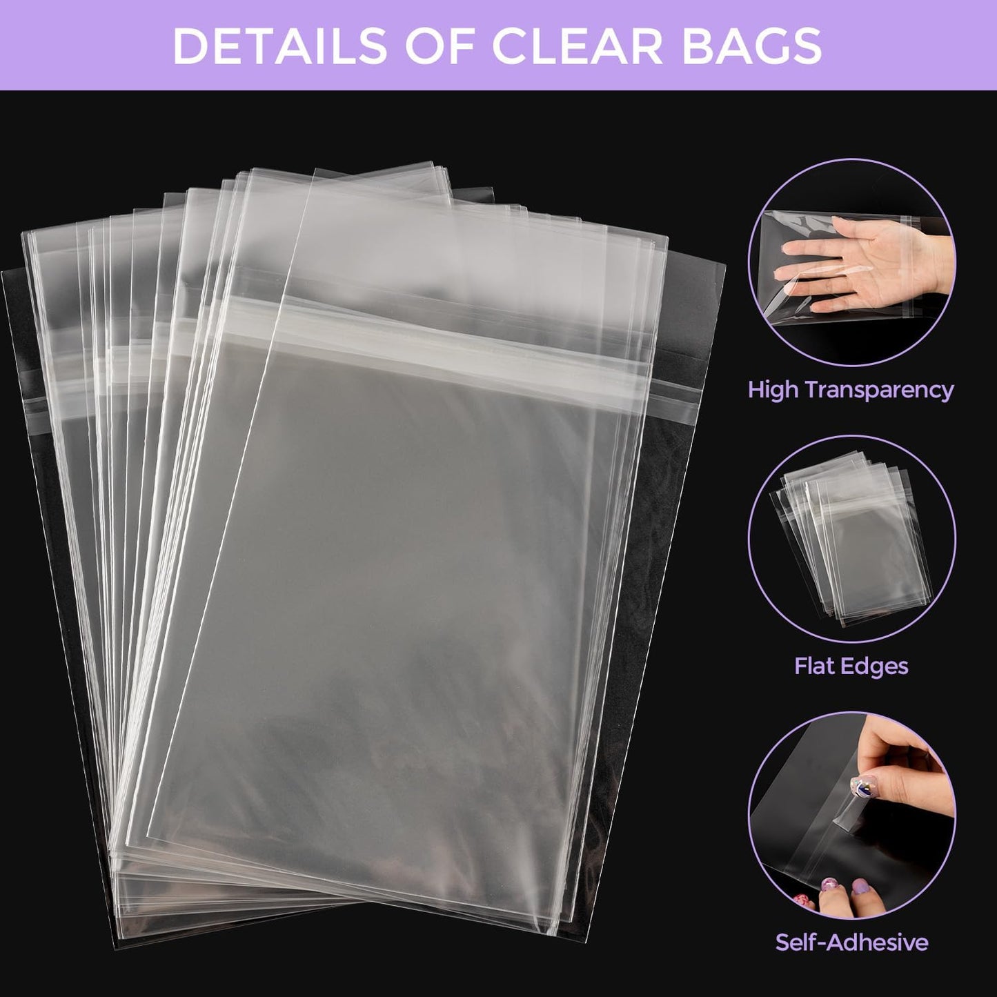 Frametory, 25 Pack 12 2/5" x 16 1/2" Acid-Free Clear Plastic Bags, Self Seal Crystal Photo Bags for 12X16 Prints, Shirts, Clothing and Products