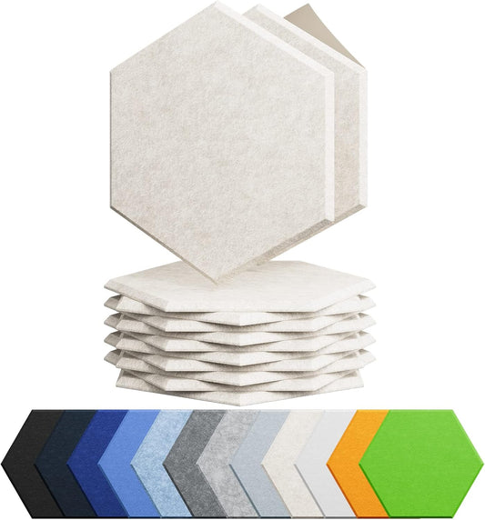 12 Pack Acoustic Panels Self Adhesive Sound Proof Foam, High Density Sound Acoustic Foam Panel, 12X10.23X0.4 Inch Hexagon Wall Panels in Home,Office,Reccording Room,Studio(Beige)