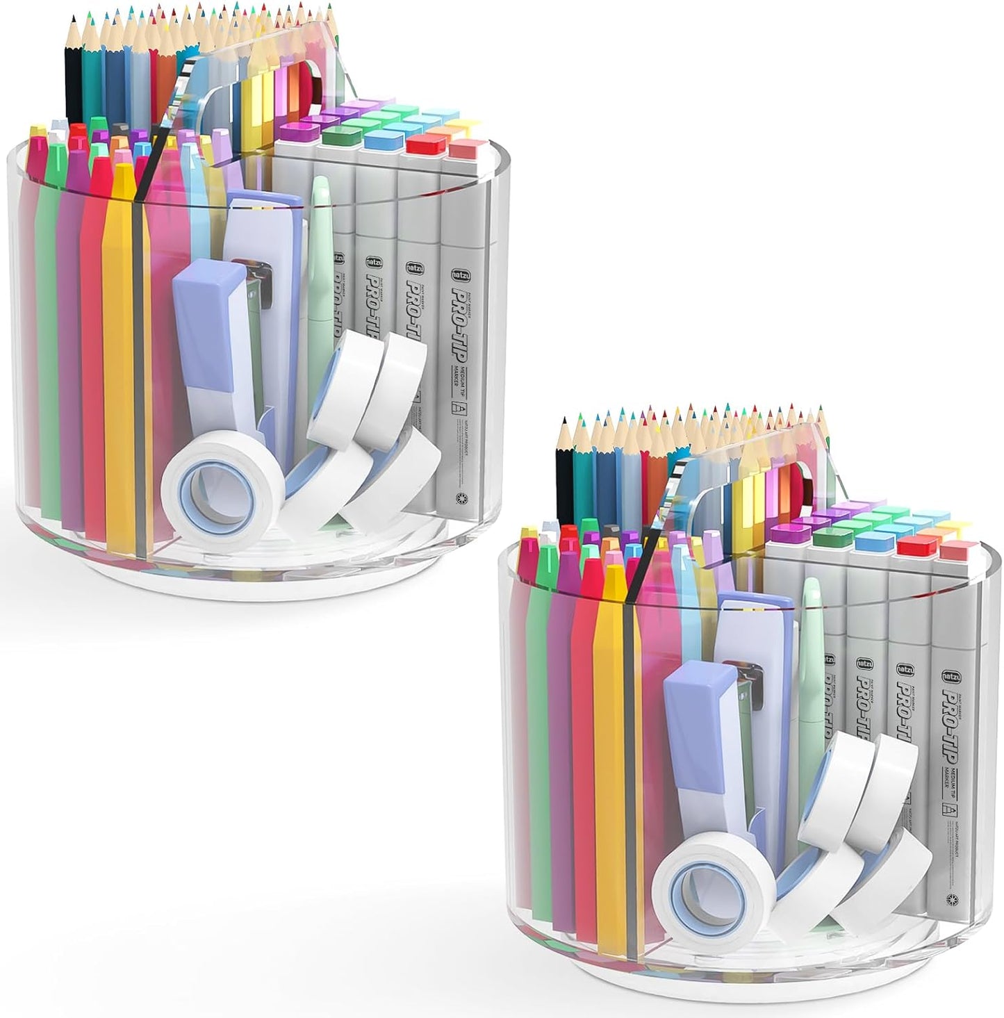 2 Pack Pen Pencil Holder for Kids, Rotating Pen Holder for Desk Organizer, 4 Compartments Art Supply Marker Organizer and Storage, Kids Desk Organizer Marker Holder Caddy Art Supply Organizer for Desk