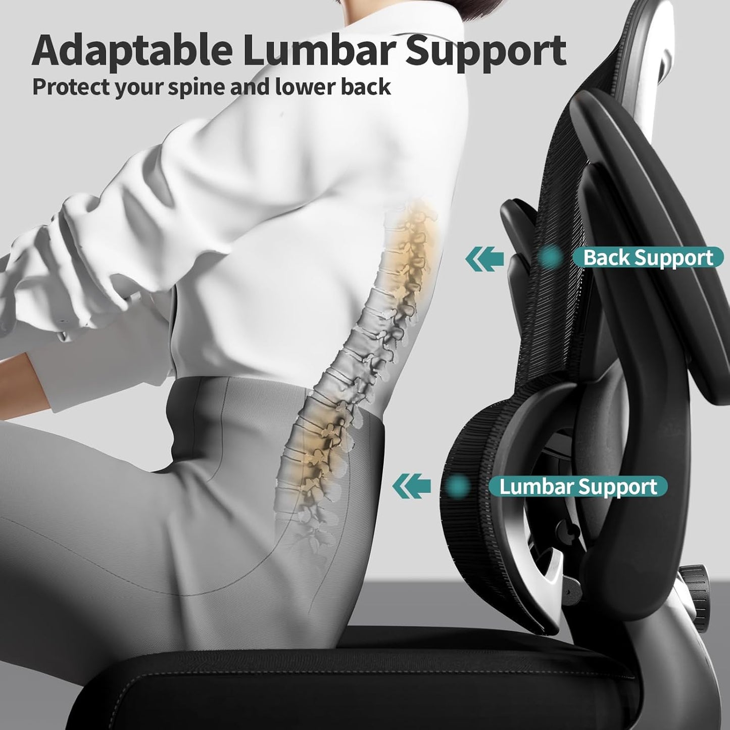 TRALT Office Chair - Ergonomic Desk Chair with Adjustable Lumbar Support, Mesh Computer Chair, Executive Chairs for Home Office Comfortable Lumbar Support (Black)