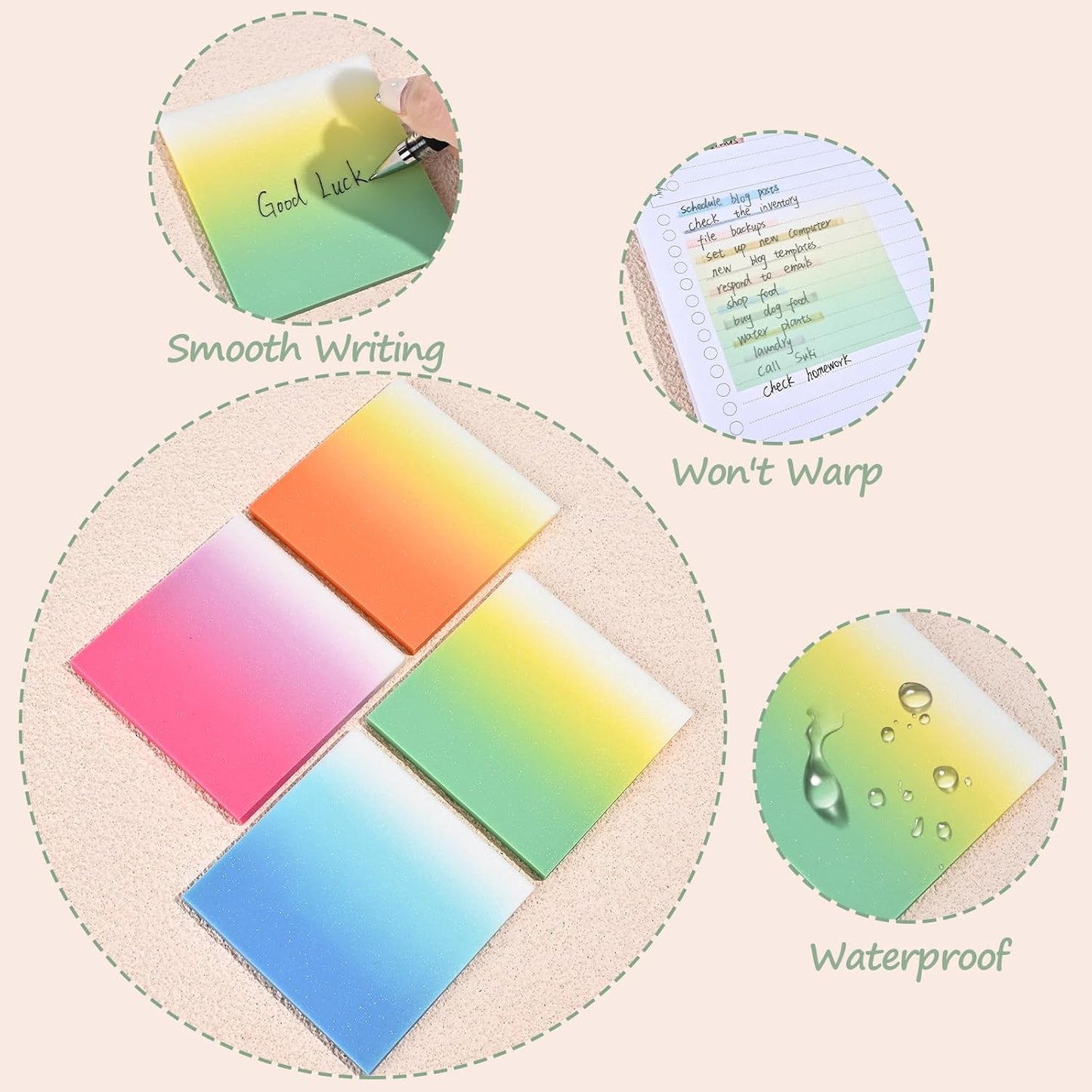 BAYTORY 200 Sheets Glitter Transparent Sticky Notes, 3 x 3 Clear Memo Pads, Translucent Self-Stick Note, See Through Self-Adhesive Note for Bible Accessories (Gradient Color)