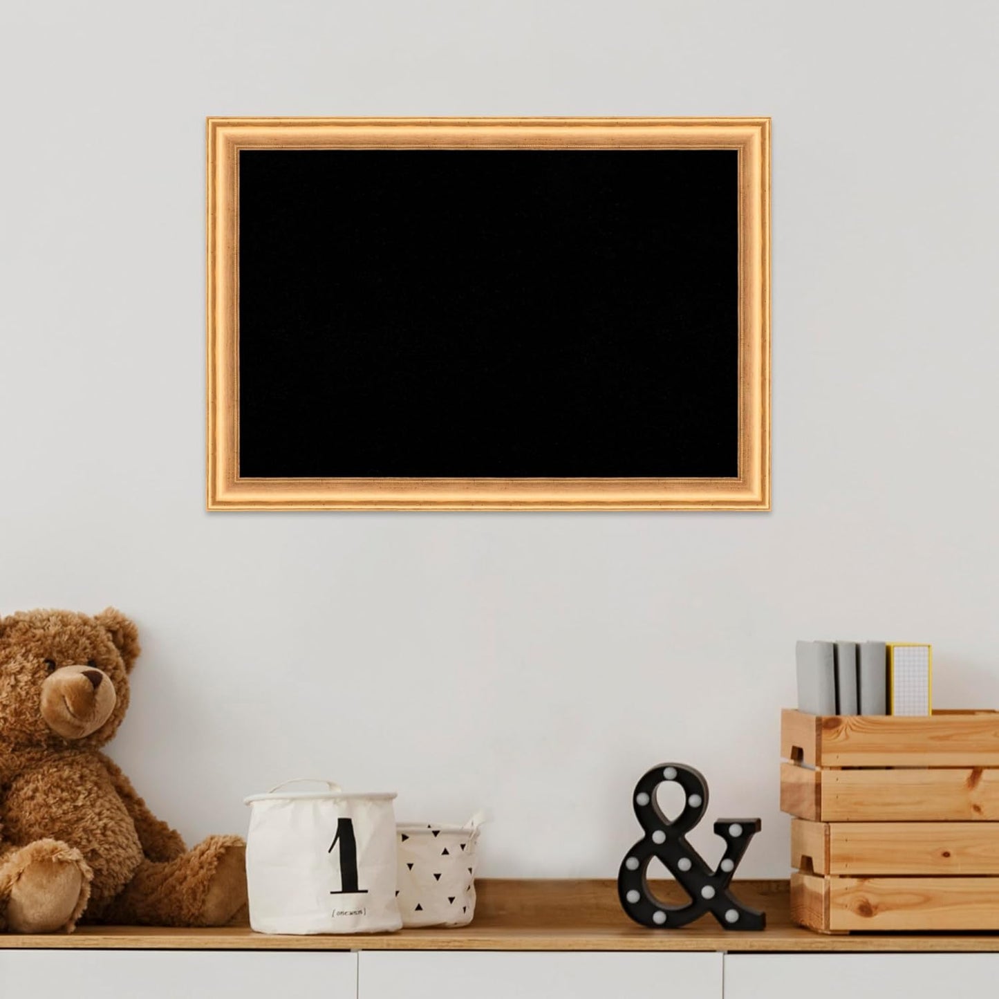 Amanti Art Black Cork Board for Wall, 14x20 Vision Board with Gold Wood Frame, Small Corkboard Office Decor for Home Organization, Casual Corkboard Pinboard to Display Items for Home Organization in