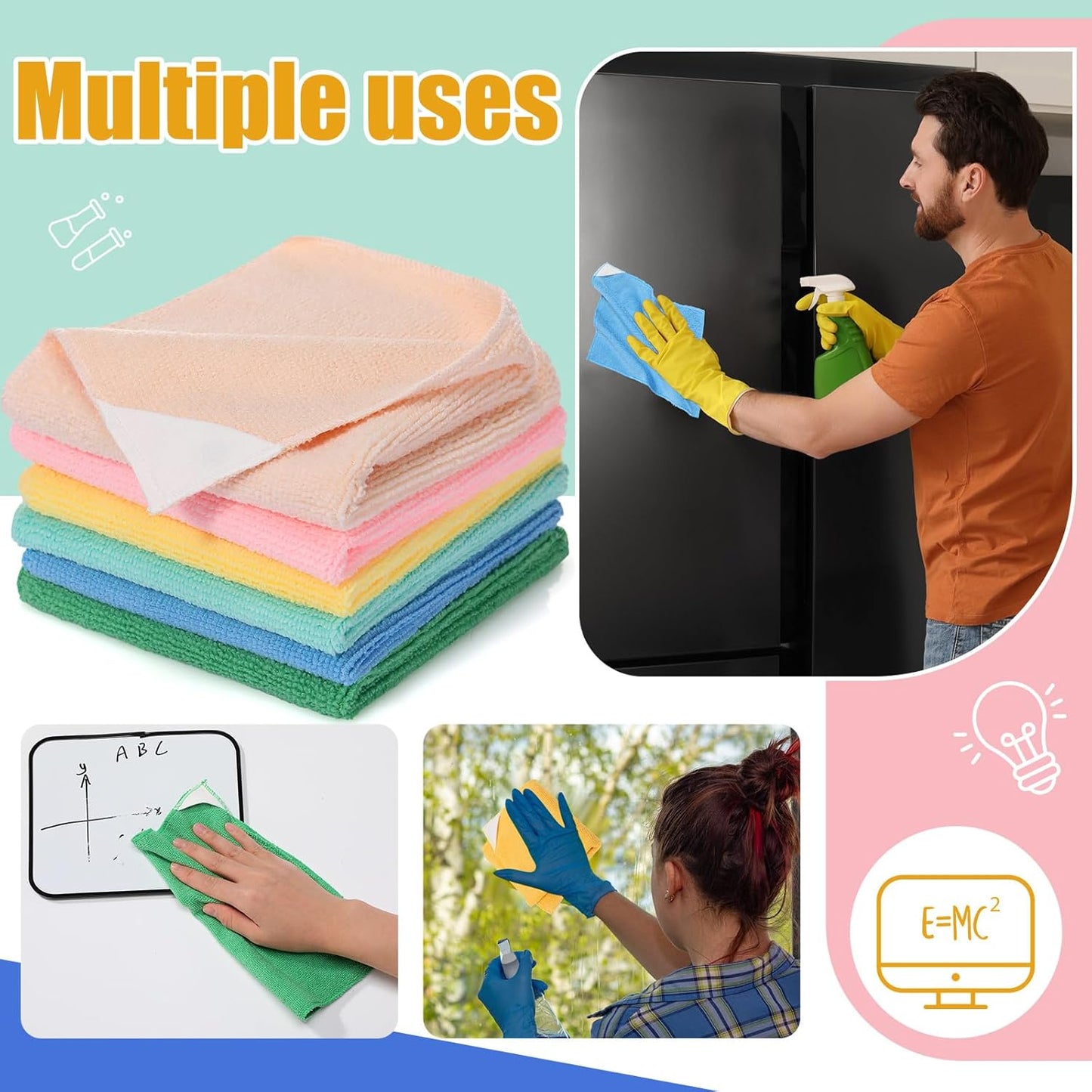 6 Pack Magnetic Whiteboard Cleaning Cloth Extra Strong Magnetism 10'' X 10'' Colorful Microfiber Dry Erase Cloth Reusable Washable Whiteboard Eraser for Classroom, Home and Office Use(Macaroon Color)