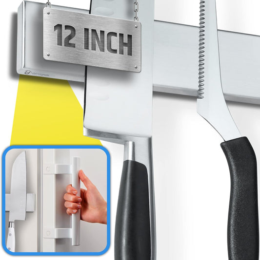 Fridge Applicable Stainless Steel Magnetic Knife Holder With Anti-Slide Upgrade - 12 Inch Professional Double Sided Strip for Refrigerator - Rack/Bar With Powerful Pull Force