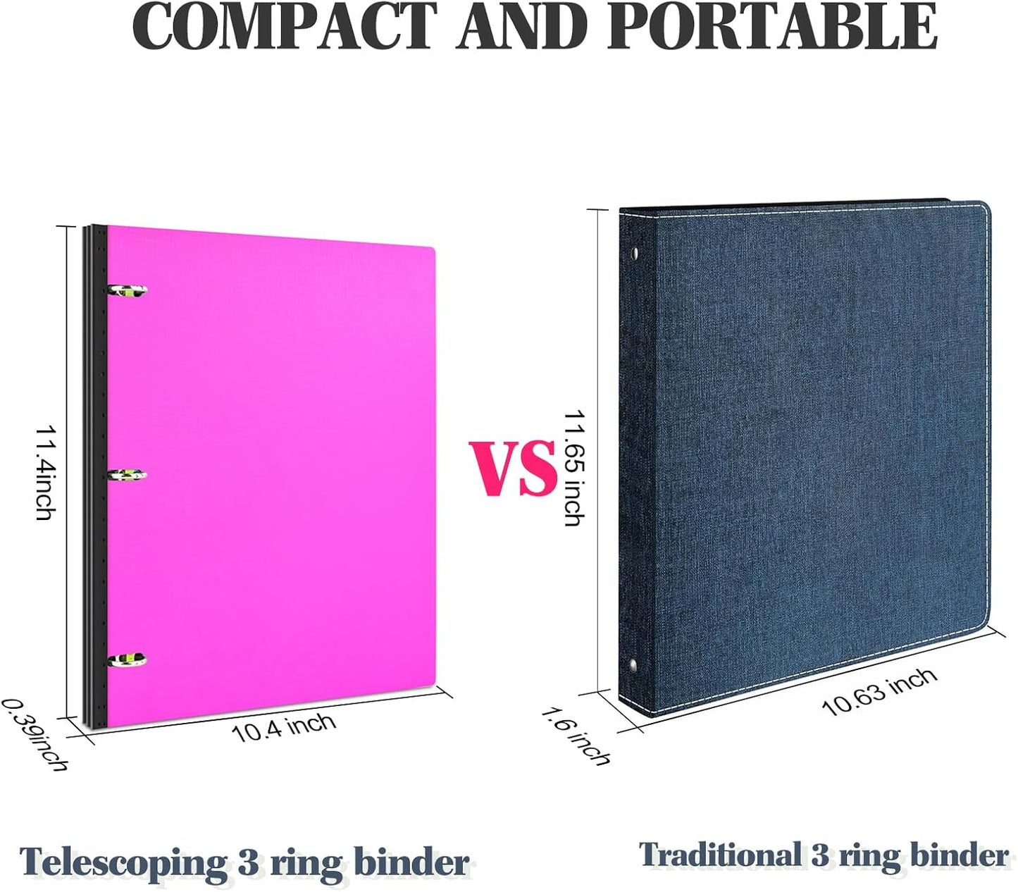 INFUN 1 INCH Telescoping 3 Ring Binder - 4PCS, Portable Plastic Binder with Telescoping Spine ，3 Ring Binders with Foldable Front Cover Holds 8.5" x 11" Paper for School,Office and Homes