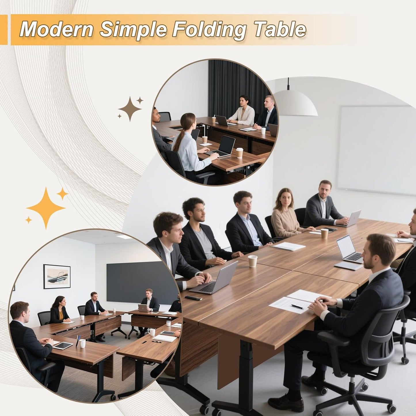Conference Room Table with Silent Wheels, Mobile Folding Conference Table for 16 Person,Flip Top Office Training Tables with Walnuts Wood Tabletop, for School,Business Meeting Rooms (2 Pack 63in)