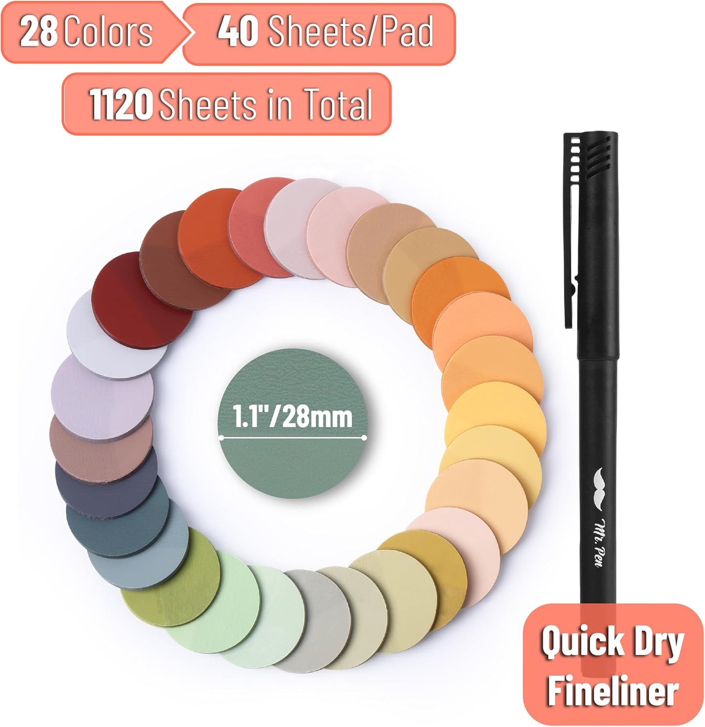 Mr. Pen- Transparent Sticky Note Set, 1120 Sheets, Colorful, Round Transparent Sticky Notes Set