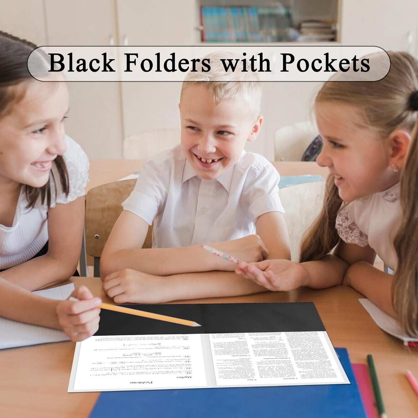 Zzrywuty 25 Packs 2 Pocket File Folders with Business Card Slot,Textured Paper,Letter Size,Holds 100 Sheets for School,Office,Business,Black