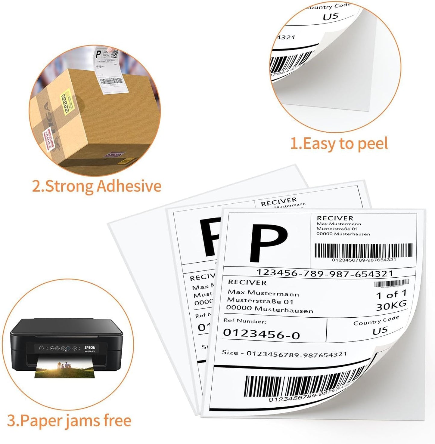8.5" x 11" Sticker Paper for Inkjet Printers - 2000 Sheets Full Sheet Shipping Labels Printable Full Page Labels 8.5×11 White Sticker Paper for Laser Printing - Matte