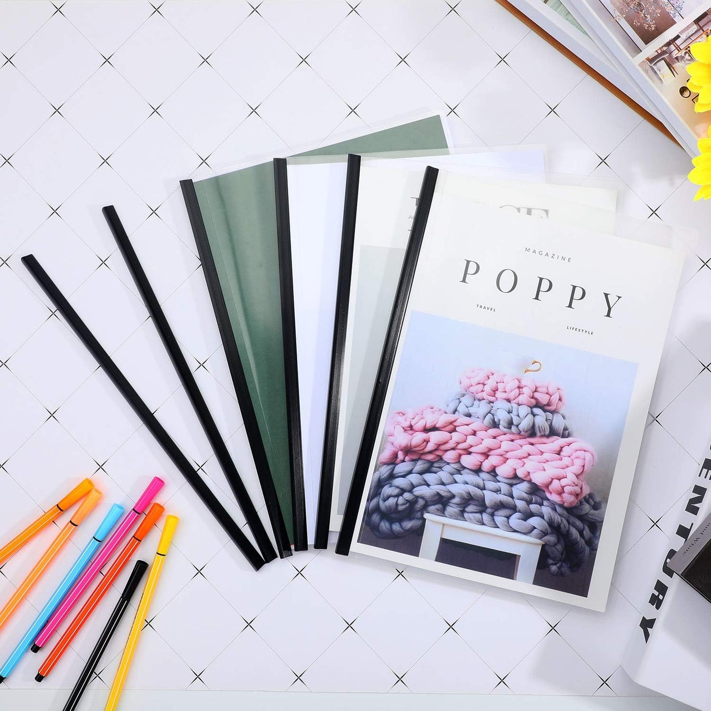 Outus 30 Pieces Binding Bars Slide Grip Binding Bars for Office Report Cover, A4 Size, 30 Sheets Capacity, 12 Inch (Black)