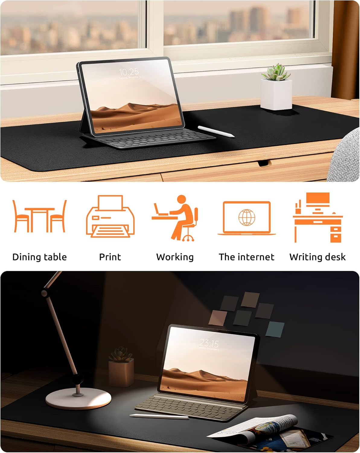 YSAGi Leather Desk Protector, Office Mat, Large Mouse Mat, Non-Slip PU Leather Blotter, Laptop Desk Mat, Waterproof Writing Pad for Office and Home (Black, 31.5" x 15.8")