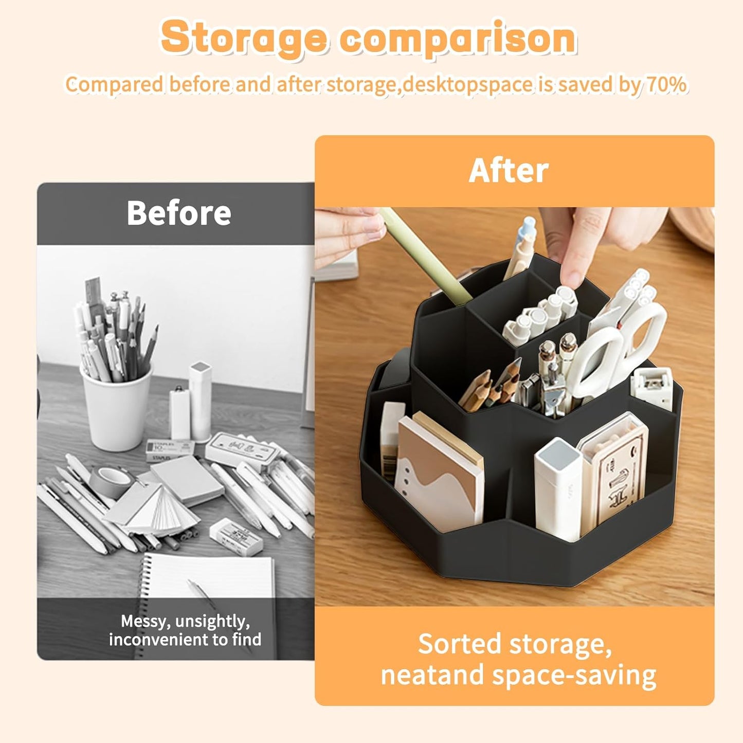 Pencil Pen Holder for Desk,9 Slots 360 Degree Rotating Desk Organizers,Desktop Storage Stationery Supplies Organizer, Cute Pencil Cup Pot For Office, School, Home(Black)