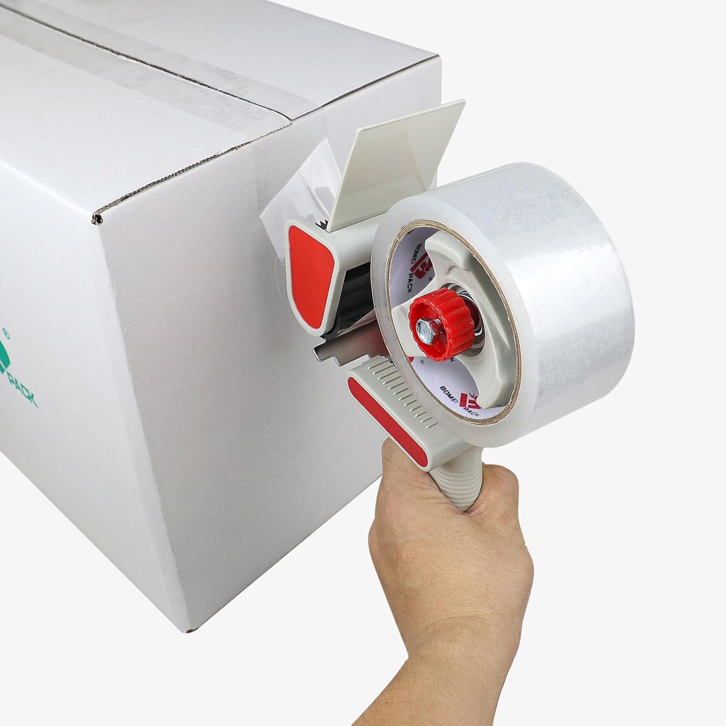BOMEI PACK Heavy Duty Packaging Tape Dispenser, 2 Inch Tape Gun with Clear Tape, 1 Dispenser + 2 Rolls