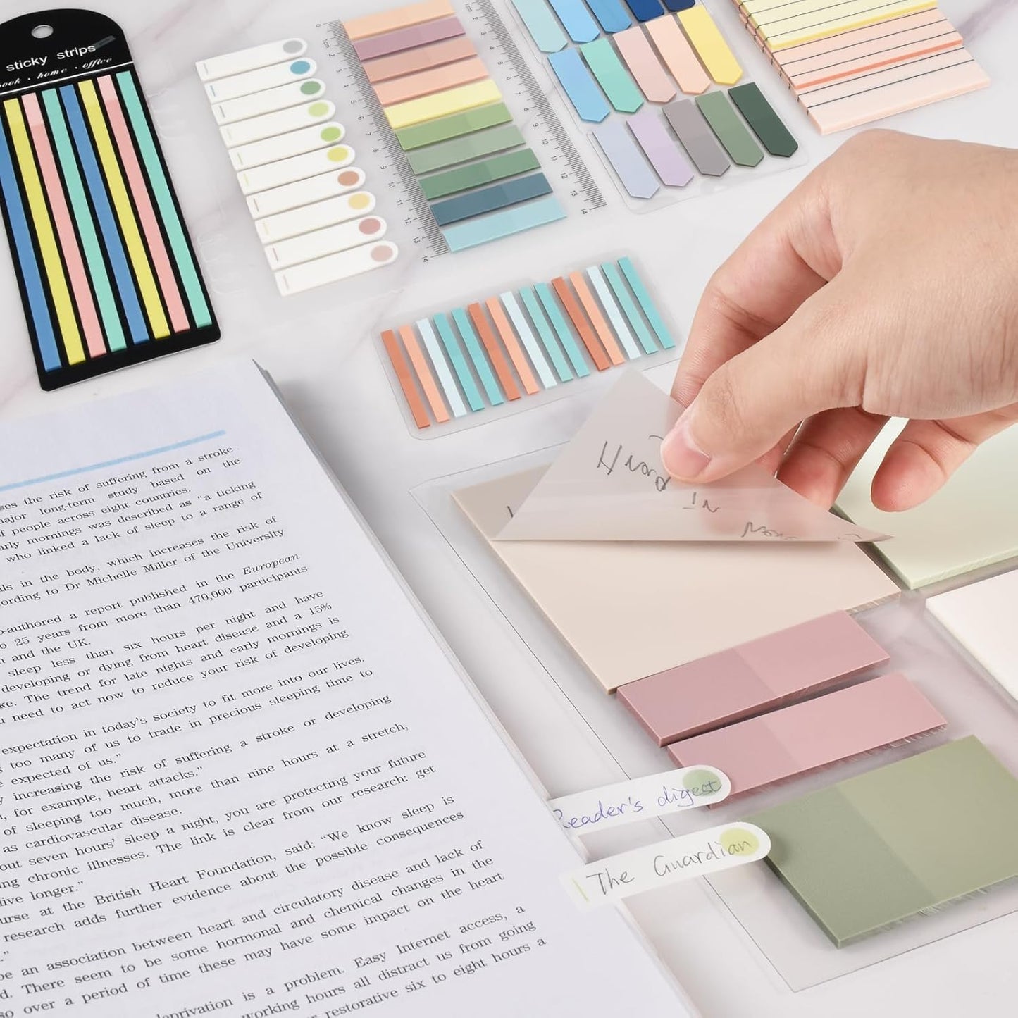 BAYTORY 1610 Sheets Transparent Sticky Notes with Highlighter Tape, Clear Waterproof 3 x 3 inch See Through Memo Pad, Self-Adhesive Translucent Writable Index Tabs for Annotating Books