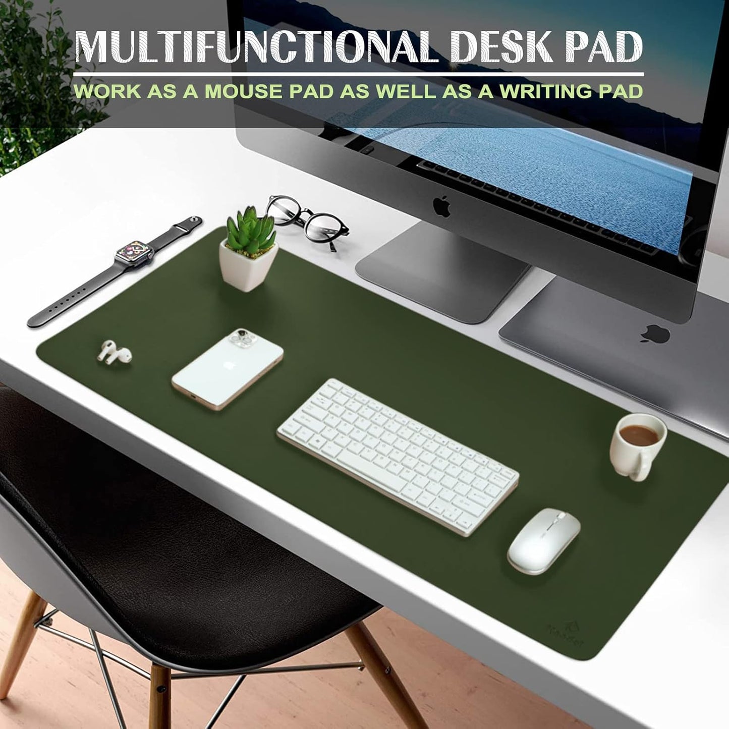 K KNODEL Large Office Leather Desk Mat, Mouse and Keyboard Pad, Computer and Laptop Mat, Desktop Protector and Cover, Writing Pad and Blotter (31.5"x15.7", Dark Green)