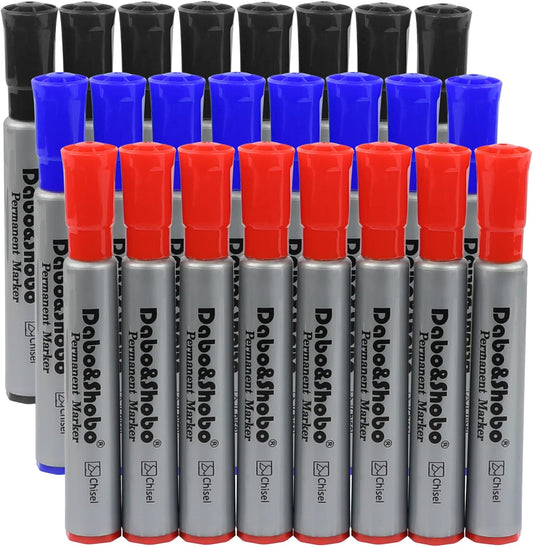 Dabo&Shobo Permanent Markers 24 Count, 3 Assorted Colors, Chisel Point Permanent Markers For Kids and Adult Coloring as Office, School Supplies
