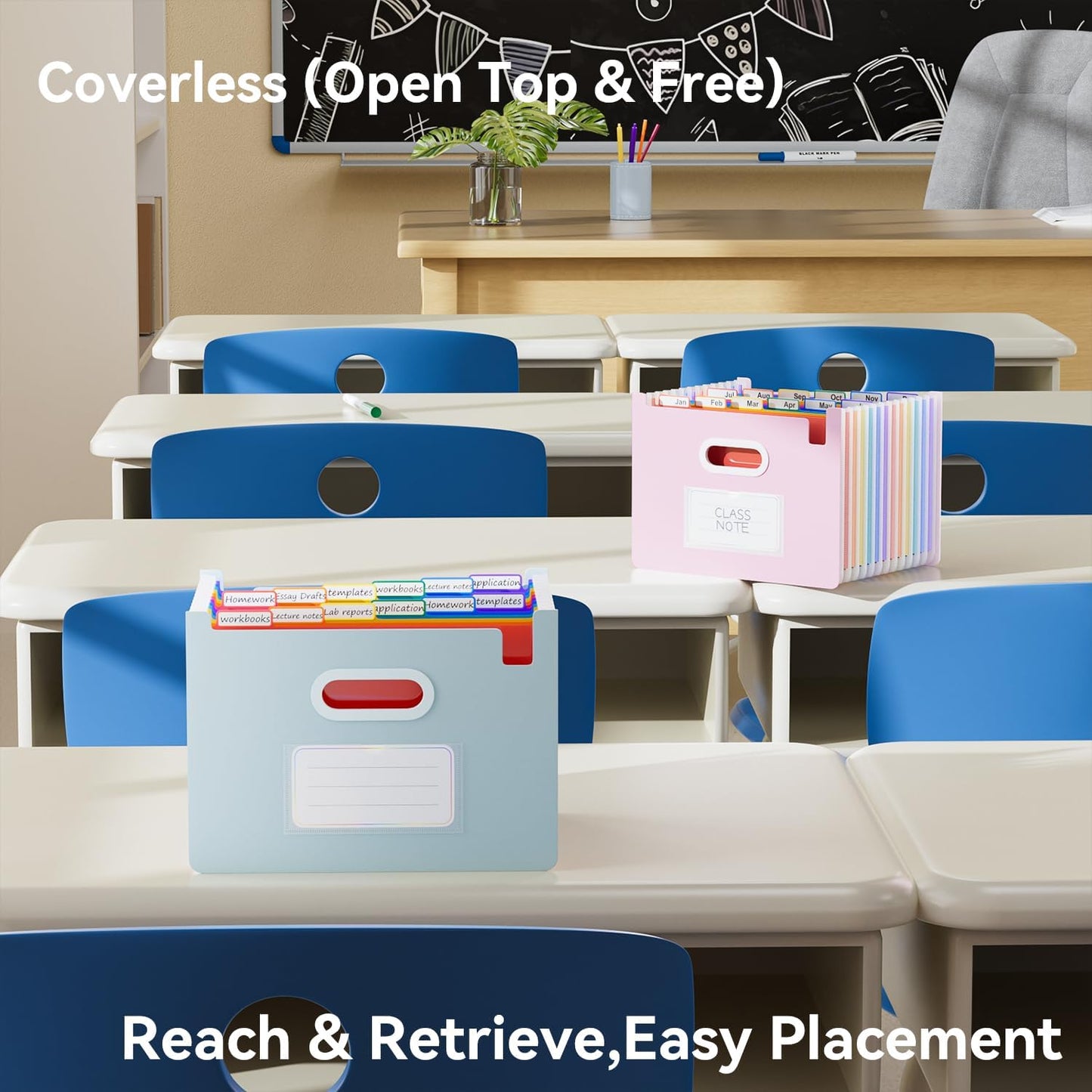 ThinkTex Accordion File Organizer, 12 - Pocket Expanding File Folders Upright & Open Top,for Paper Receipts, Bills&Taxes Organizer, Letter/A4 Size for School, Office, Home with Colorful tab-Light Blue