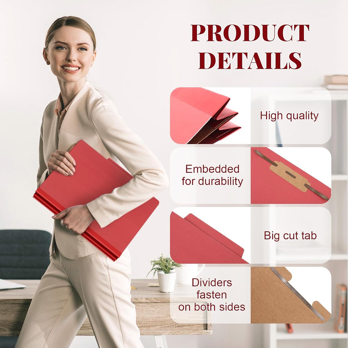 12 Pcs Classification Folders Letter Size, 1 Divider Pressboard File Folder with Fasteners, Expanding File Organizer Bulk for Teachers, Clergy, Office, Church, Christmas Donations (Red)