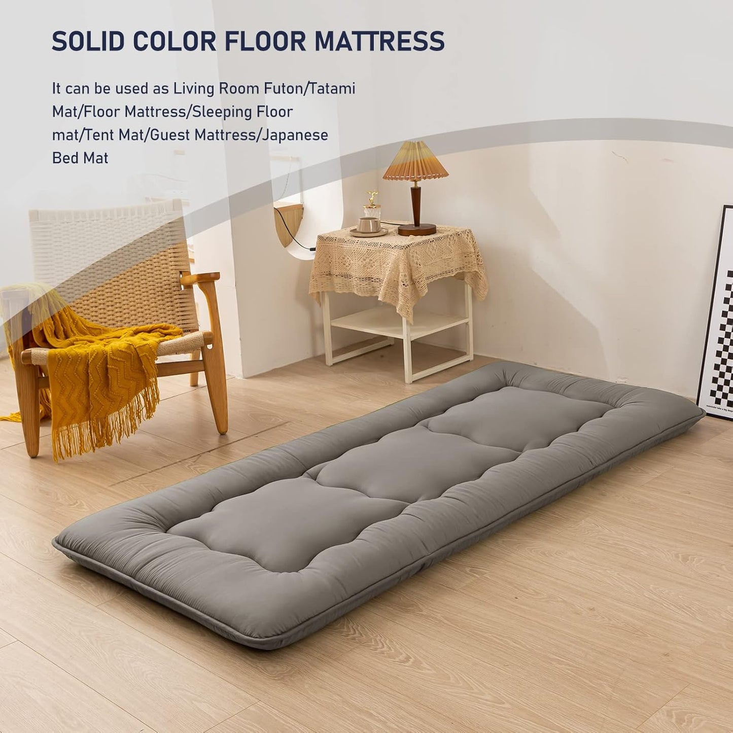 MAXYOYO Cot Japanese Floor Futon Mattress, Single Size Tatami Mat Sleeping Pad Foldable Roll Up Boys Girls Narrow Mattress Kids Lounger Pillow Bed