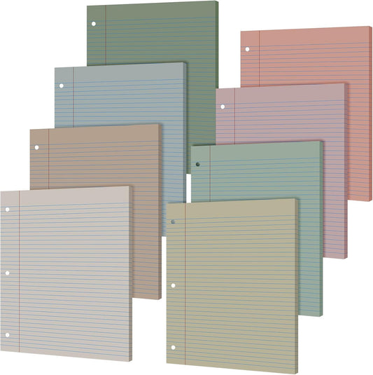 PerKoop 400 Sheets Colored Loose Leaf Paper 8.5" x 11" college ruled Lined 3 Hole Punched notebook Filler Paper for 3 Ring Binders Office School Supplies (Morandi Colors)