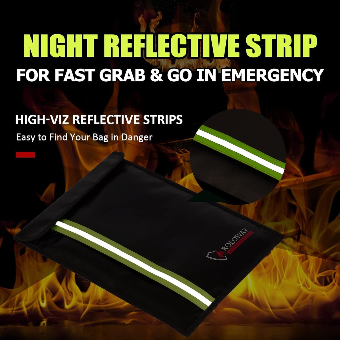 ROLOWAY Fireproof Envelope for Cash, Legal Documents Safe (15 x 11 inch) with 2 Pockets & Waterproof Zipper, Black