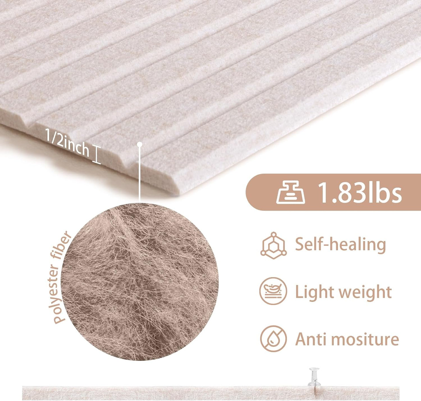Bulletin Board, 36 x 24 inches Felt Board Decorative Pin Board, 3' x 2' Cork Board Alternative for Wall, Foldable Photo Board with 20 Pushpins - Oatmeal Stripes