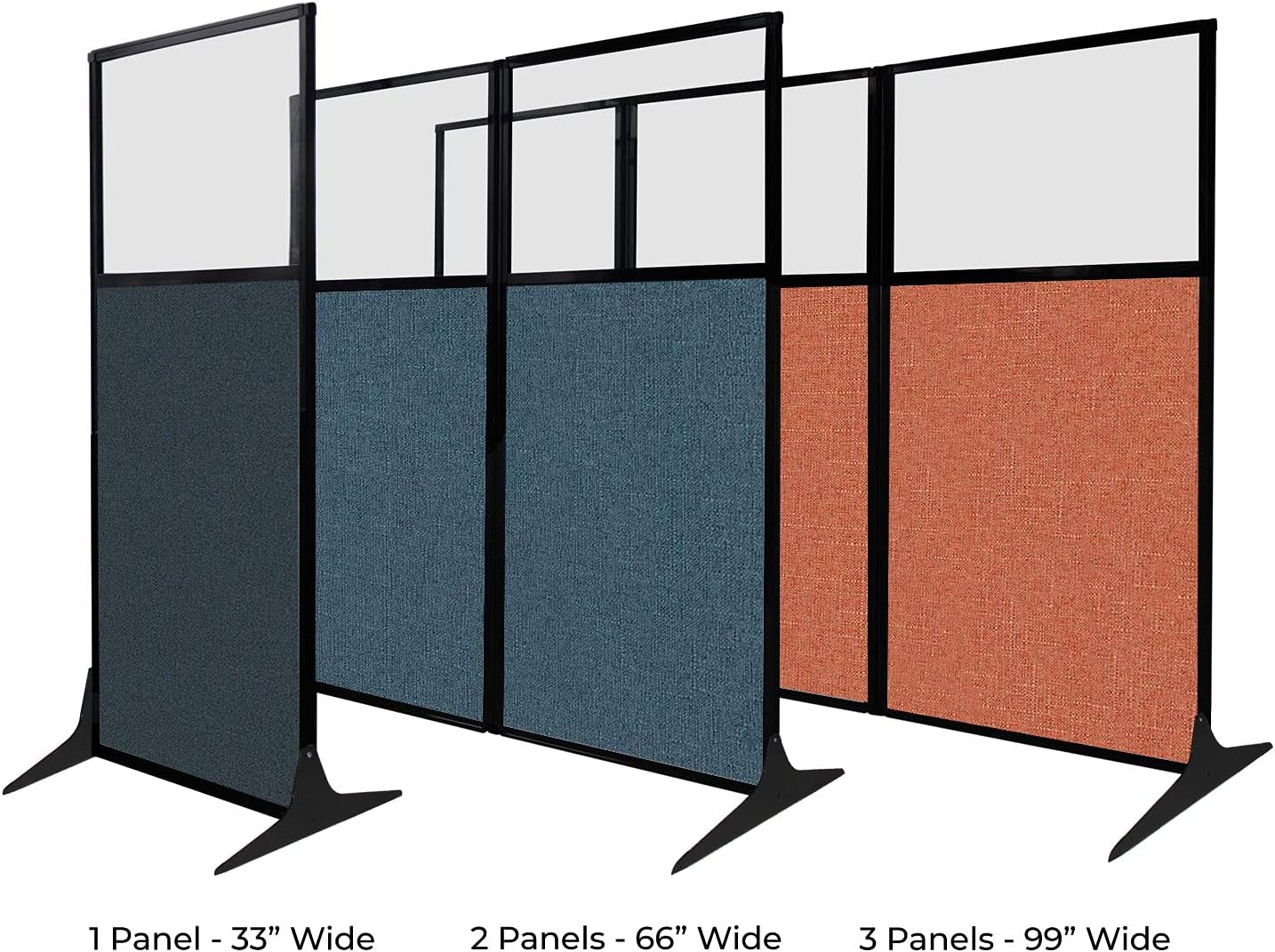 Versare Workstation Partition | Portable Wall Divider | Modern Office Cubicle | Free Standing Privacy Screen | Flexible Work Space | 99" x 70" W/Window, Caribbean Fabric Panels