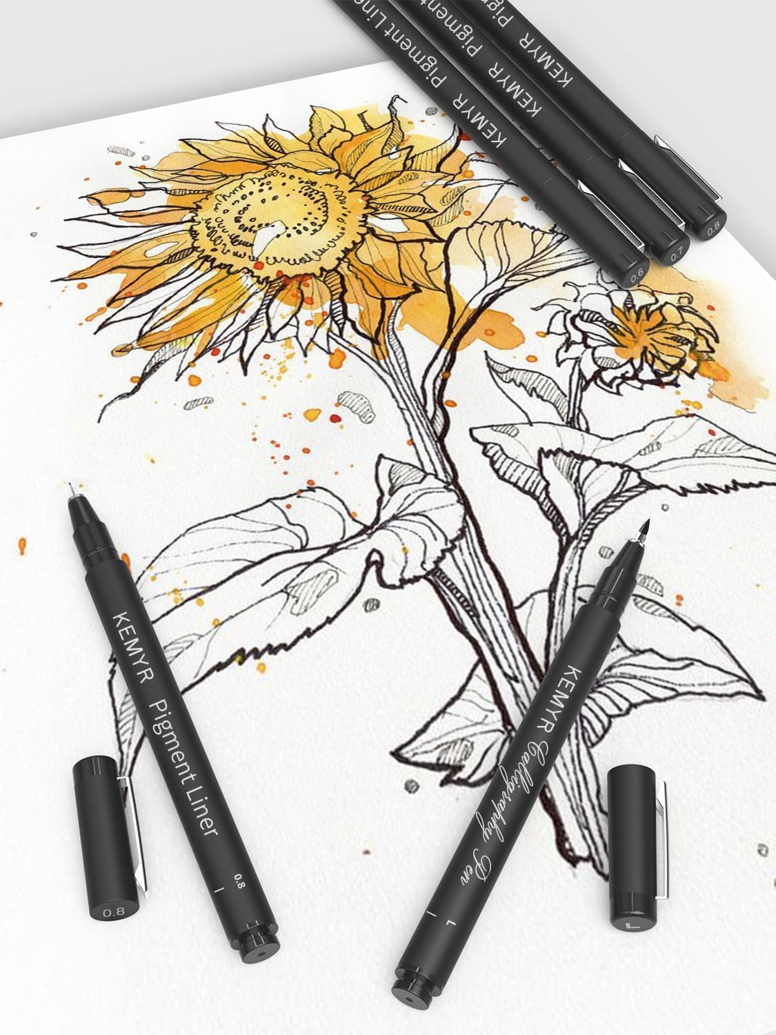 4 Micro Fine liner Drawing Art Pens Calligraphy Pens: BR Size Black Art supplies Waterproof Archival Black Ink Markers For Artists,Use for Professional Watercolor,Sketching
