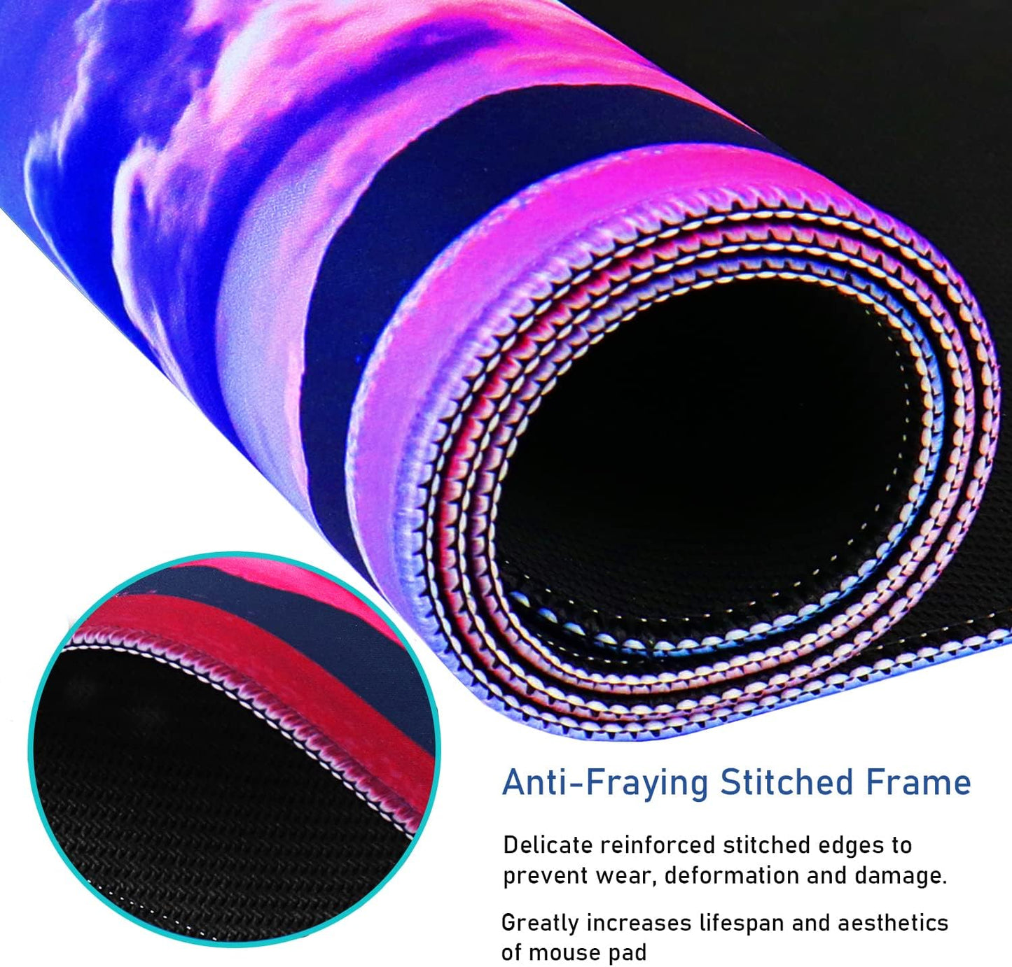 Large Mouse Pad, Gaming Mousepad, 31.5x15.7x0.12 in Extended Mouse Mat Non-Slip Spill-Resistant Desk Pad with Special-Textured Surface, Anti-Fray Stitched Edges for Esports Pros/Office/Home