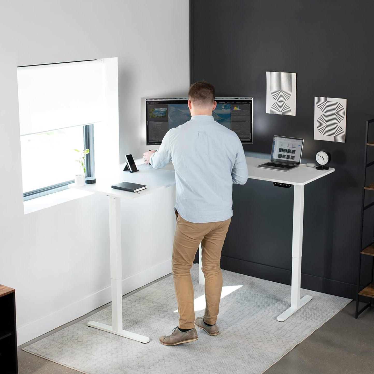 VIVO Electric Corner L-Shaped 63 x 55 in Standing Desk, Memory Height Adjustment, White Top White Frame, DESK-E3CTW