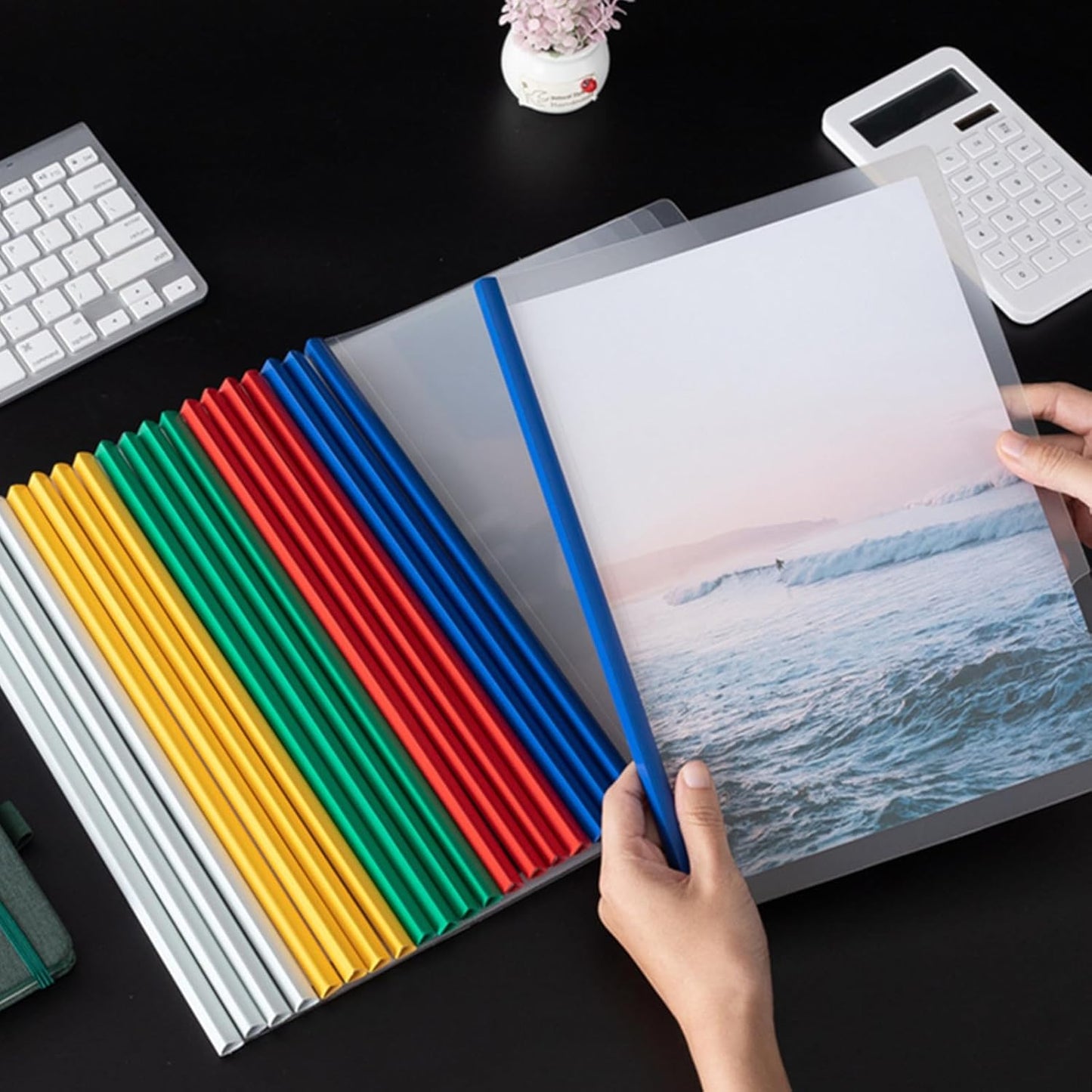 JOERSH 20Pcs Clear Report Covers with Sliding Bar, 40 Sheet Capacity Plastic Binder Paper Protector, Report Folders with Clear Cover for Resume File Documents, 5 Colors