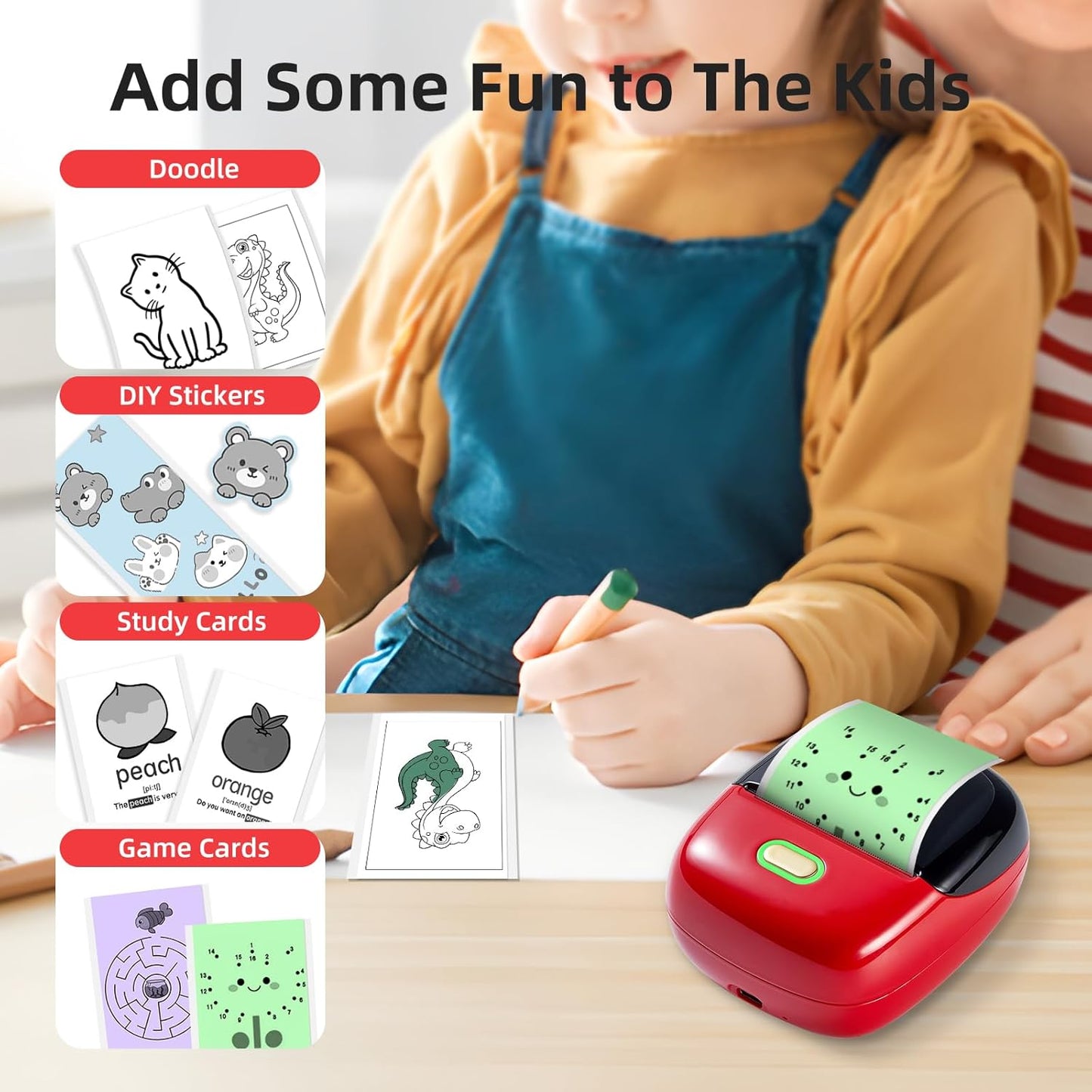ORGSTA Sticker Printer PrintPods Mini Printer Bluetooth Portable Sticker Maker with 3 Rolls Paper Thermal Inkless Label Maker Machine Impresora Portátil Instant Print for Notes, Journal, DIY, Gift