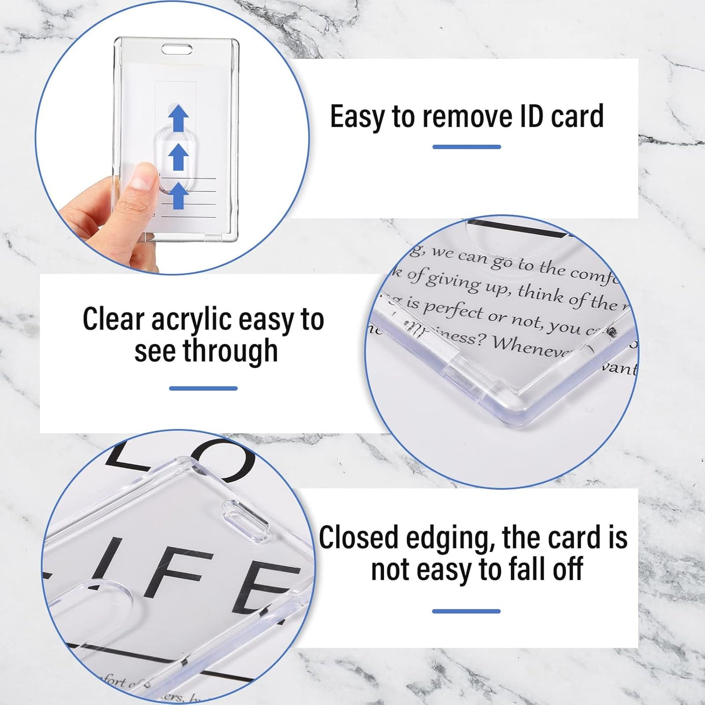 Chinco 120 Pcs Vertical Acrylic Badge Holders Waterproof Clear ID Holder Heavy Duty Card Holder Plastic Protector Cover Transparent Badge Protector Vertical in Office Products