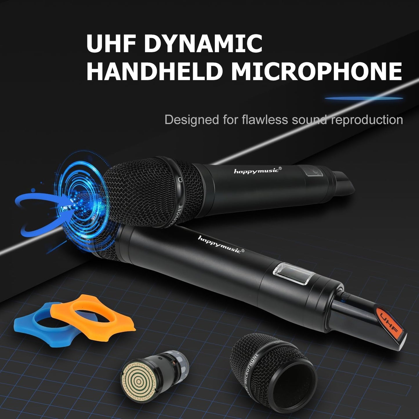 Professional UHF Wireless Microphone System, 2 Channel Metal Microphone Set of 2 Handheld Cordless Mics, Auto Scan,2*100 Frequenciens,Up to 350ft for Singing, Karaoke, Church, Wedding (UT22)