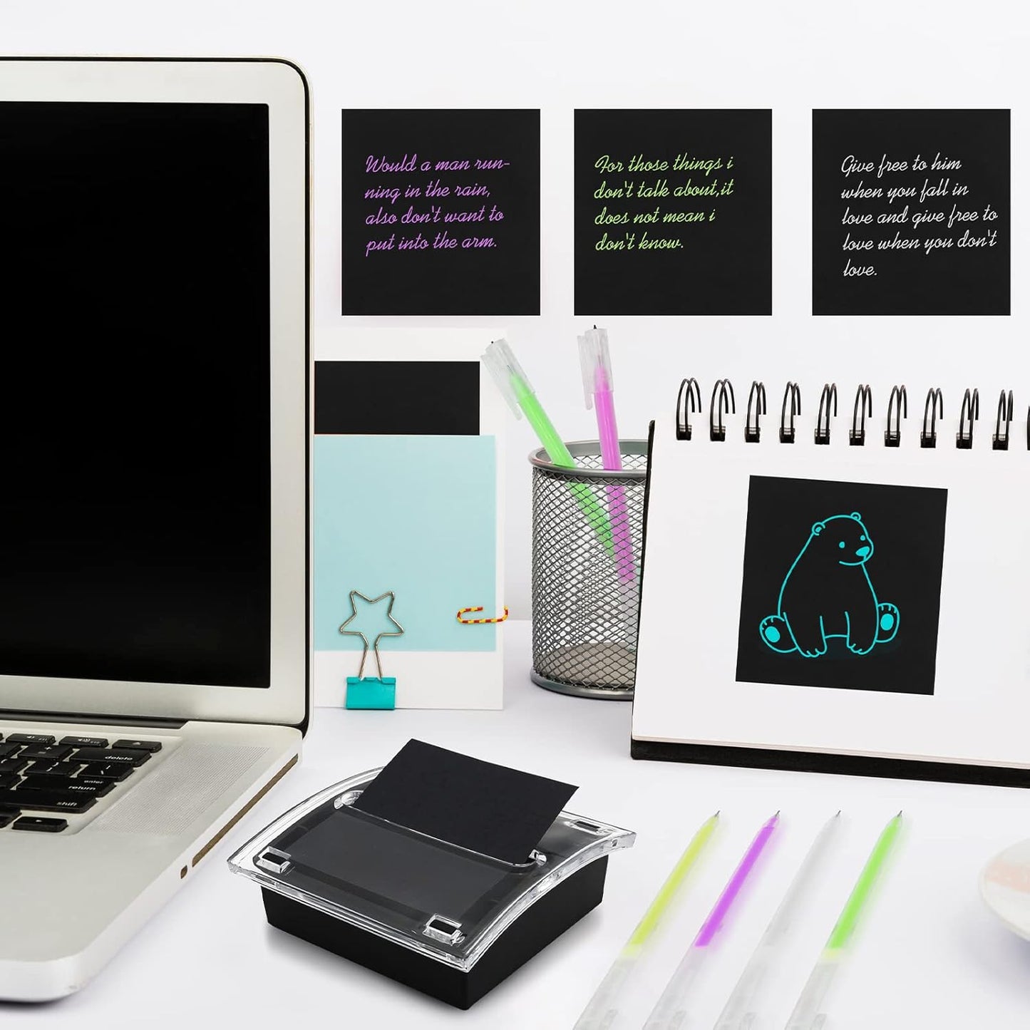 Pop Up Sticky Note Dispenser Sticky Note Holder Pop Up Note Dispenser Transparent Top for 3 x 3 Inch Sticky Notes School Office Home Store Black Base Clear Top (2)