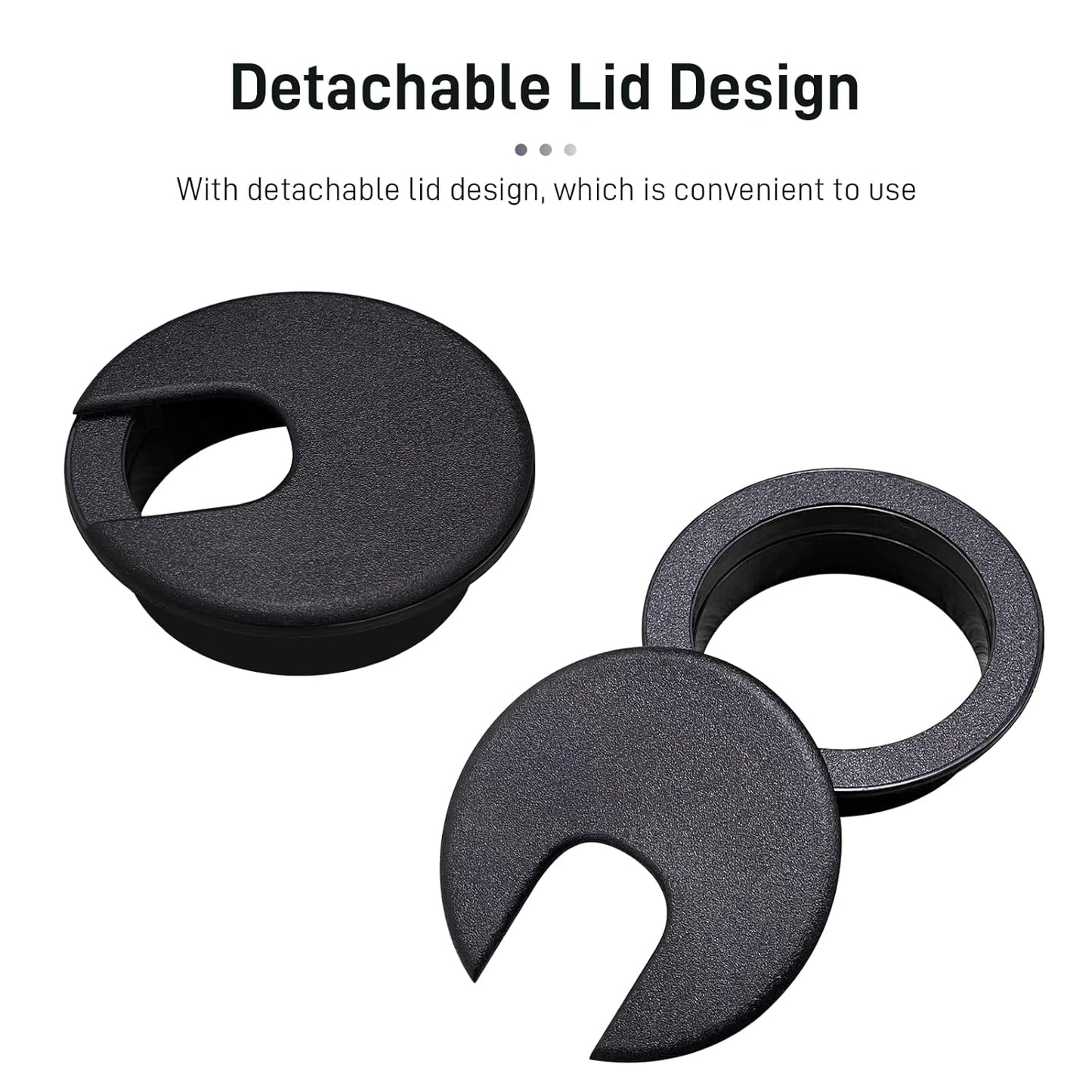 Desk Grommet 2 Inch 4 Pack Sturdy ABS Plastic Desk Hole Cover for Cables Detachable Desk Hole Grommet for Organizing Home & Office Table Cables - Black
