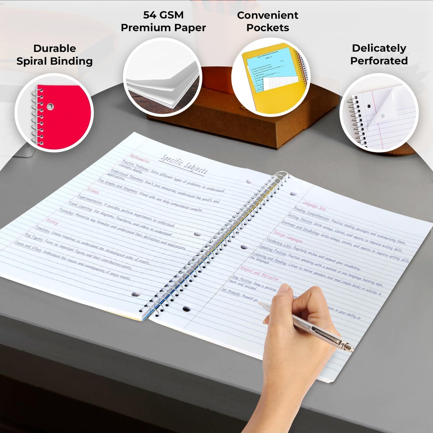 Bulk Spiral Notebook 24 Pack, 5 Subject, 300 Pages/Book (150 Sheets), 8 x 10-1/2, College Ruled, School & Office Spiral Notebooks, Back to School Notebook Journal, Soft Cover, Assorted Colors