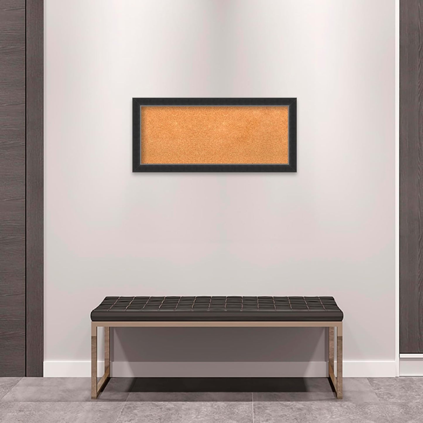 Amanti Art Natural Cork Board for Wall, 15x33 Vision Board with Black Wood Frame, Medium Corkboard Office Decor for Home Organization, Modern Contemporary Corkboard Pinboard to display items for home