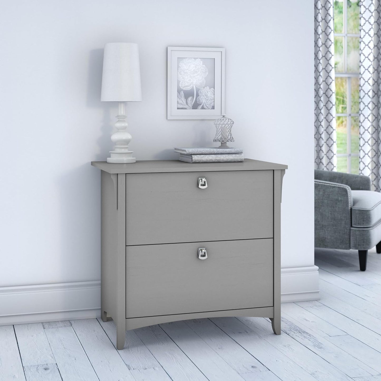 Bush Furniture Salinas 2 Drawer Lateral File Cabinet in Cape Cod Gray, Home Office Storage Solution, Organizer with Drawers for Workspace, Filing Unit