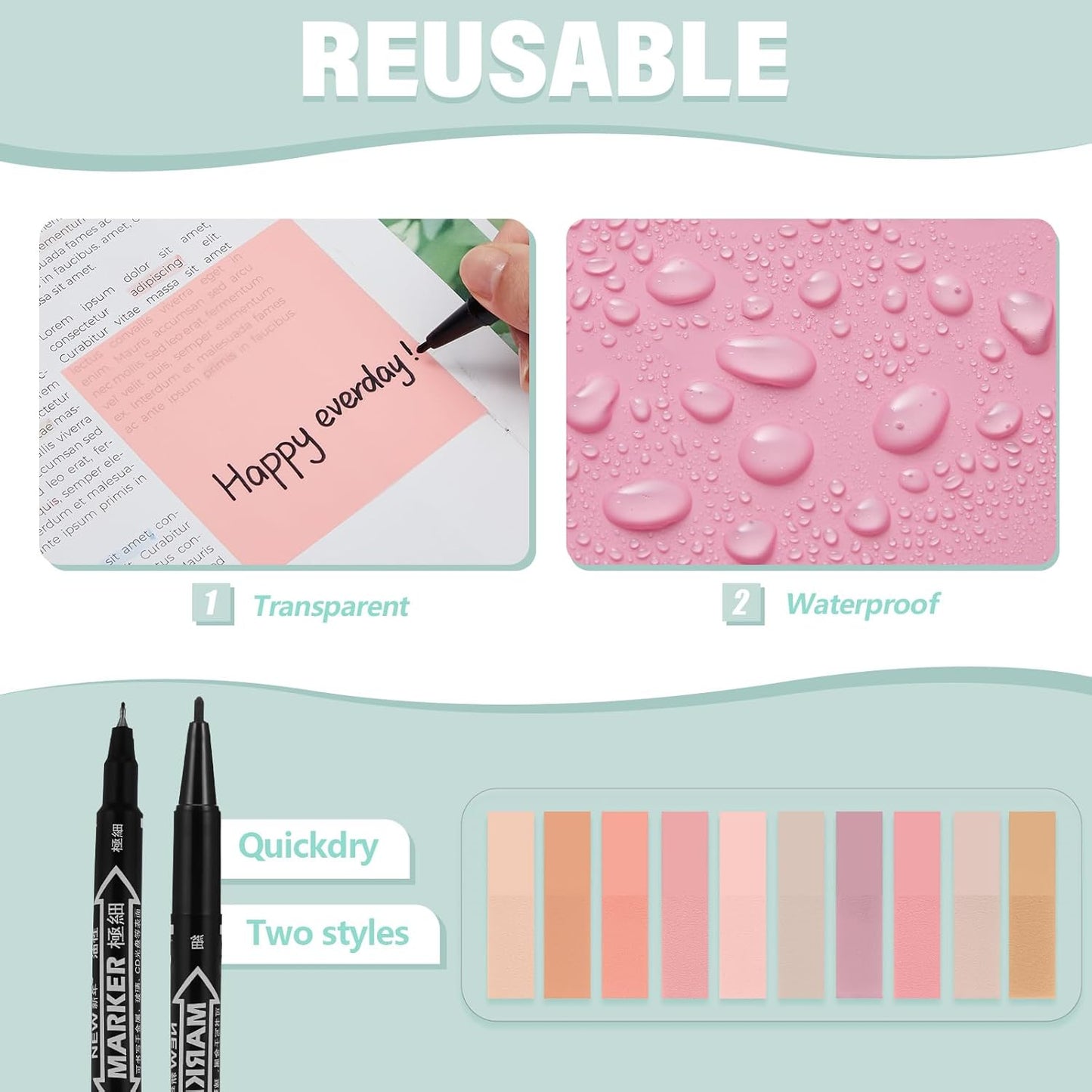 Jutom 38 Pcs Book Annotation Kit Aesthetic Highlighters Gel Pens Set Sticky Notes Tabs Markers Dual Ended Highlighter Quick Dry Ink Pens for Office Annotating Books(Pink Series,Square)