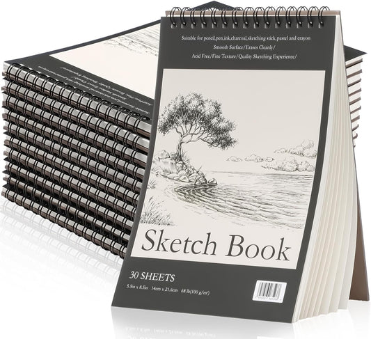 Jexine 20 Pcs 5.5'' x 8.5'' Top Spiral Bound Sketch Book 30 Sheet Each(68lb/100gsm), Sketching Drawing Pad Bulk Artist Sketch Pad Kids Drawing Paper Art Sketchbook for Painting (Tree)