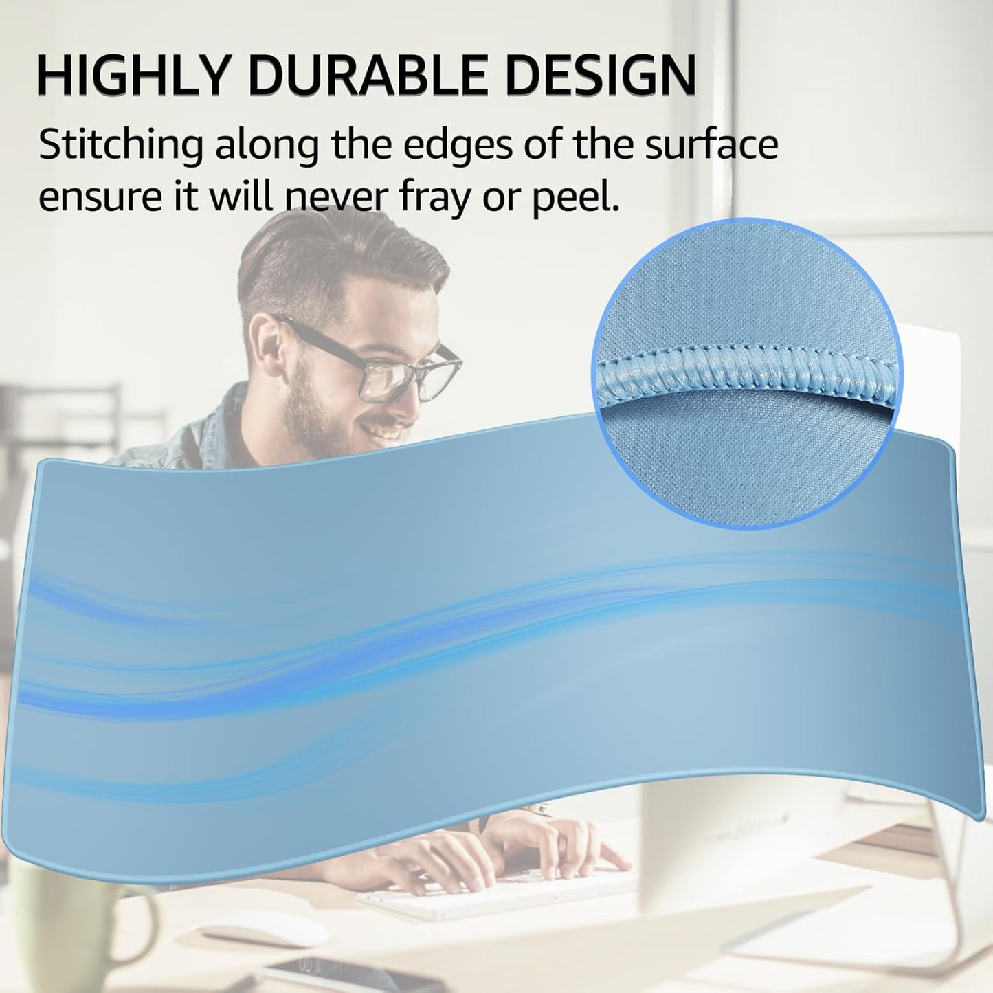 KTRIO Large Gaming Mouse Pad with Stitched Edges, Extended Mousepad with Superior Micro-Weave Cloth, Non-Slip Base, Water Resist Keyboard Pad for Gamer, Office & Home, 31.5x15.7in, Ice Blue