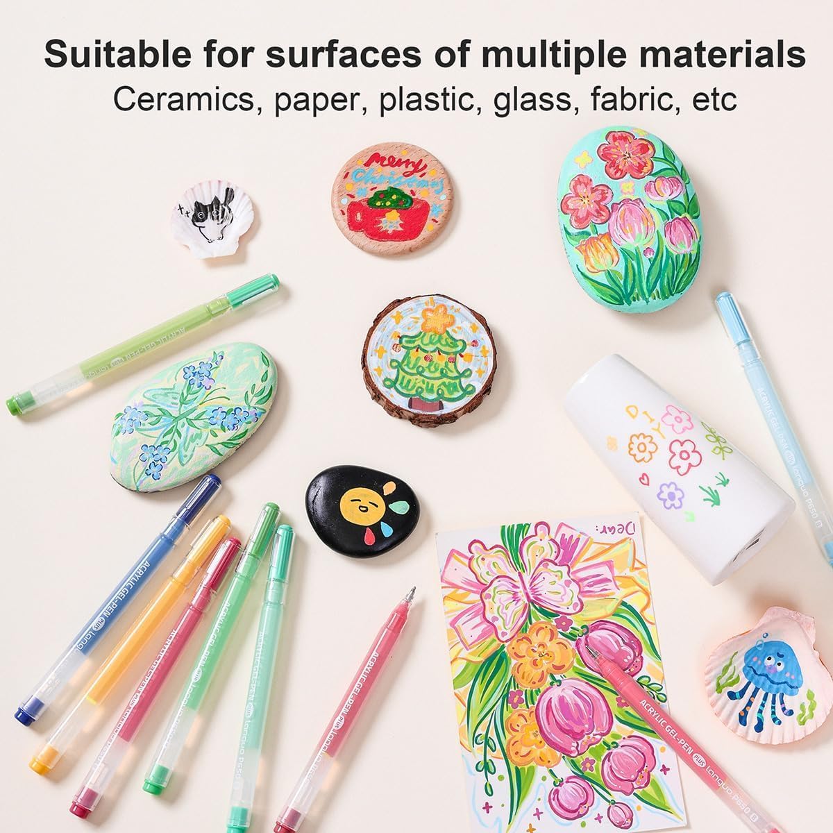 Acrylic Gel Pens for Coloring Books, Quick Dry 6 Pcs 1.0mm Fine Point Gel Marker Pen for Drawing, Journaling Art, School Supplies, Green